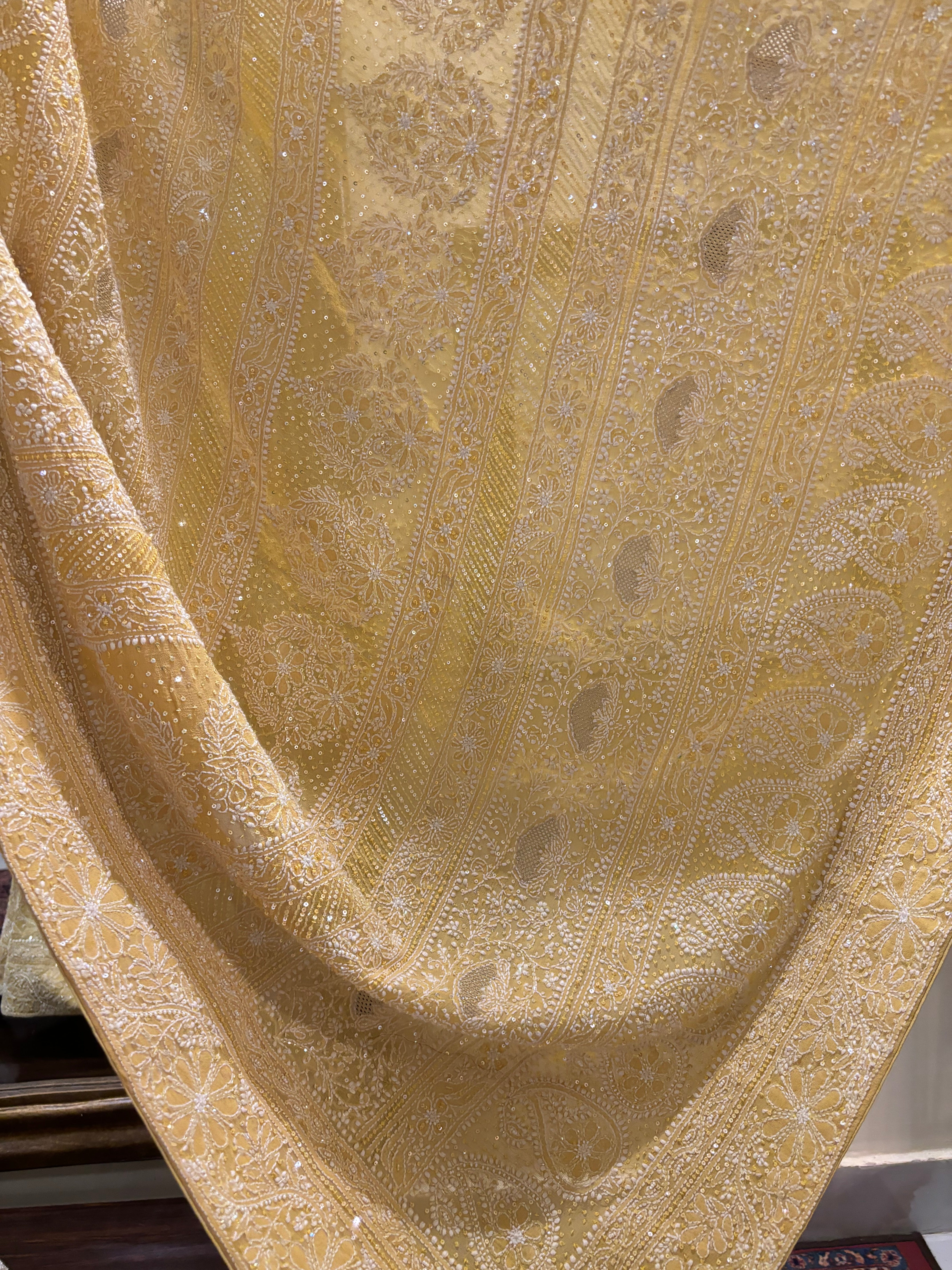 Bright Yellow Pure & Premium Georgette Chikankari Saree