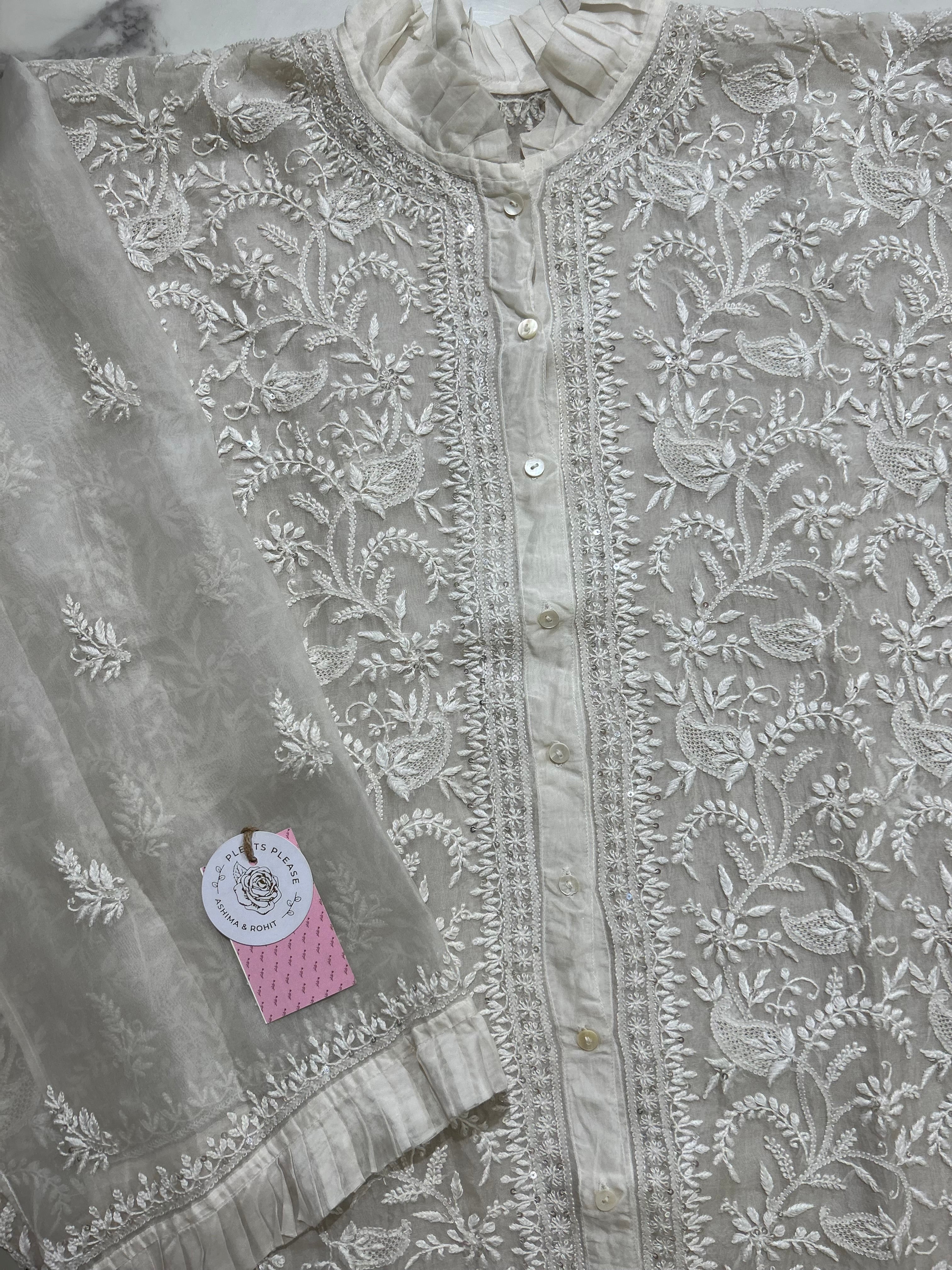 Dyeable Pure Organza Chikankari Shirt
