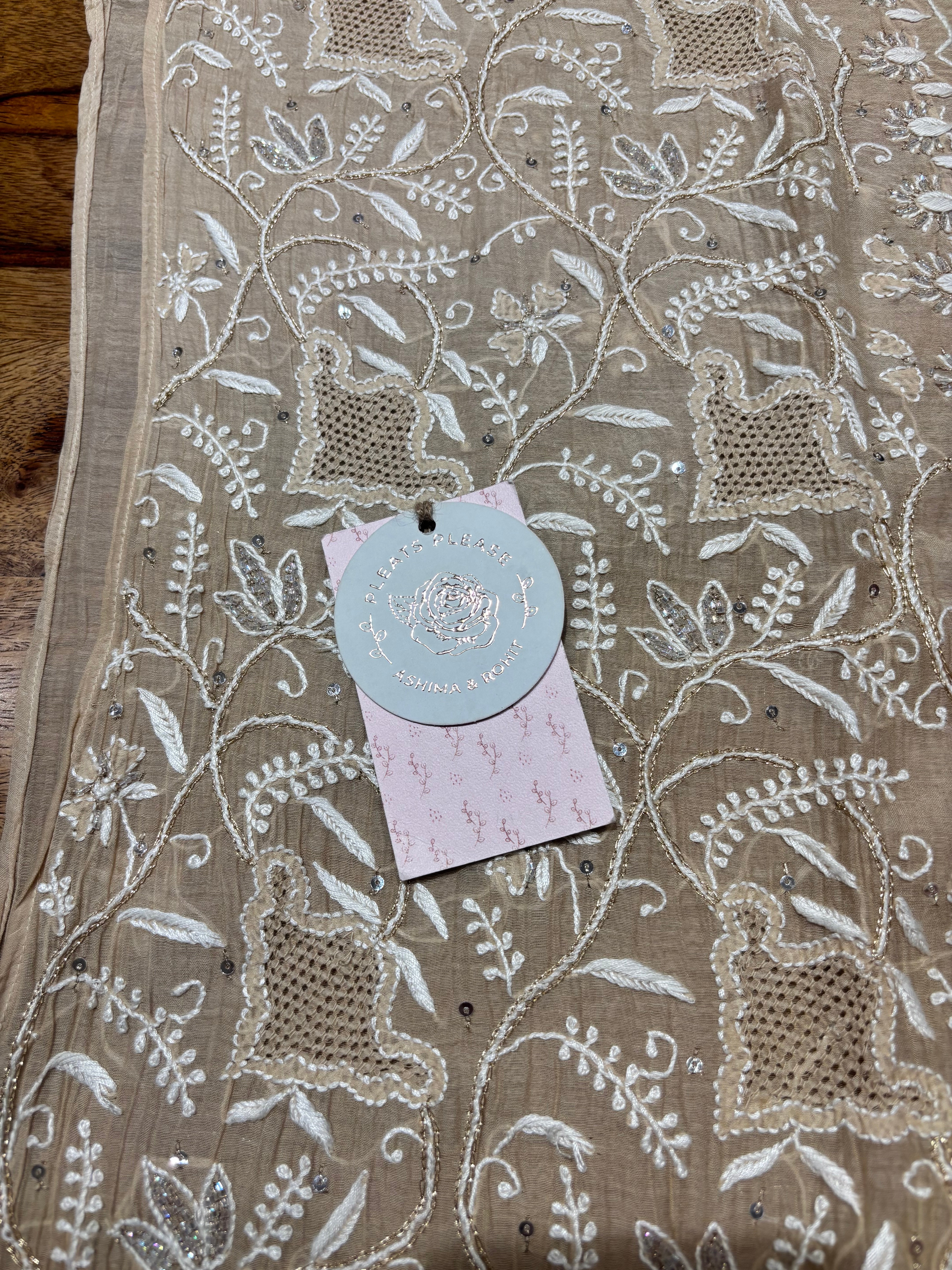 Coffee Creme Chanderi Mul Chikankari Kurta & Dupatta Set