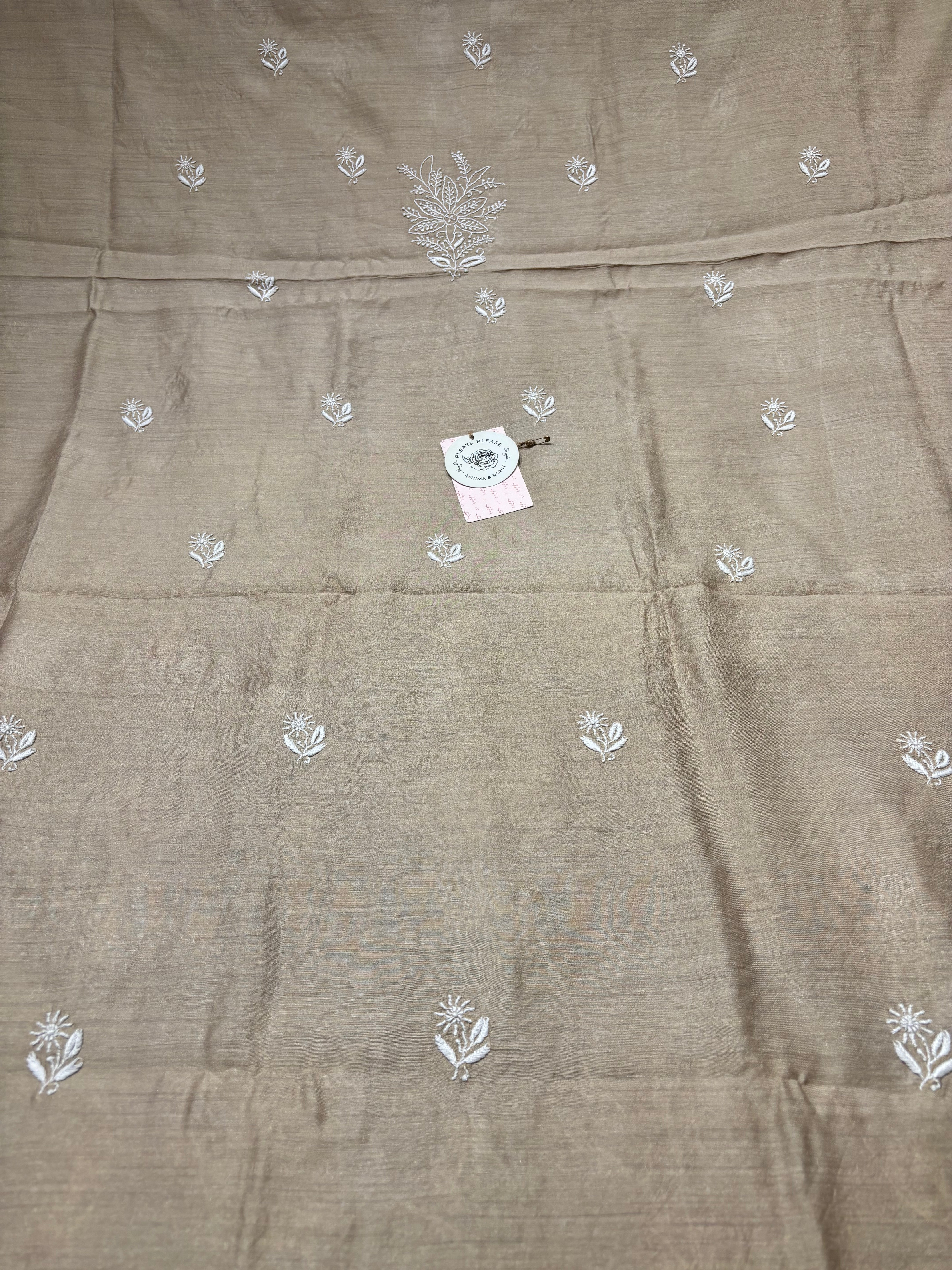 Champagne Beige Monga Silk Chikankari Kurta And Dupatta Fabric
