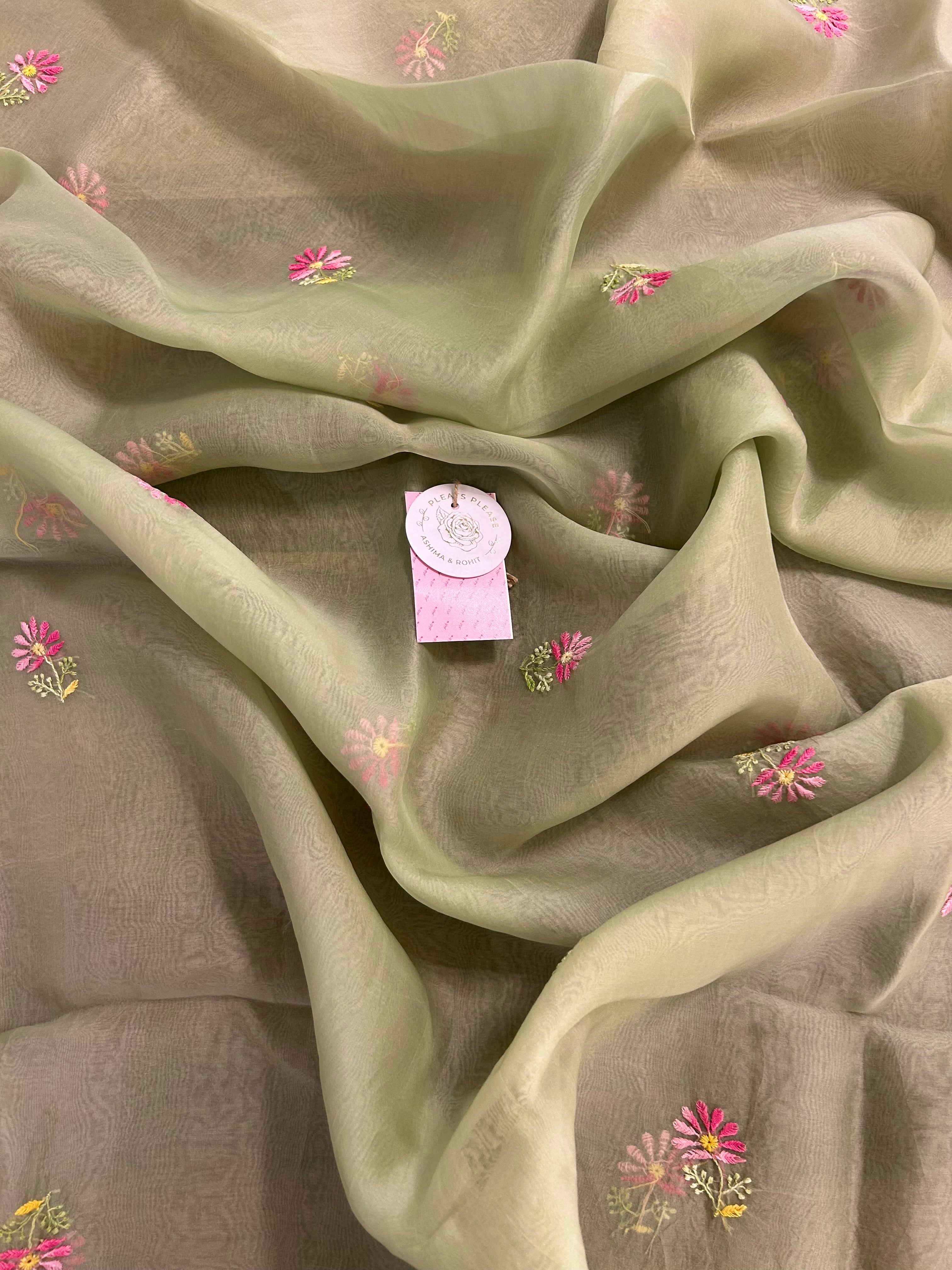 Sage Mist Pure Organza Chikankari Kurta & Dupatta
