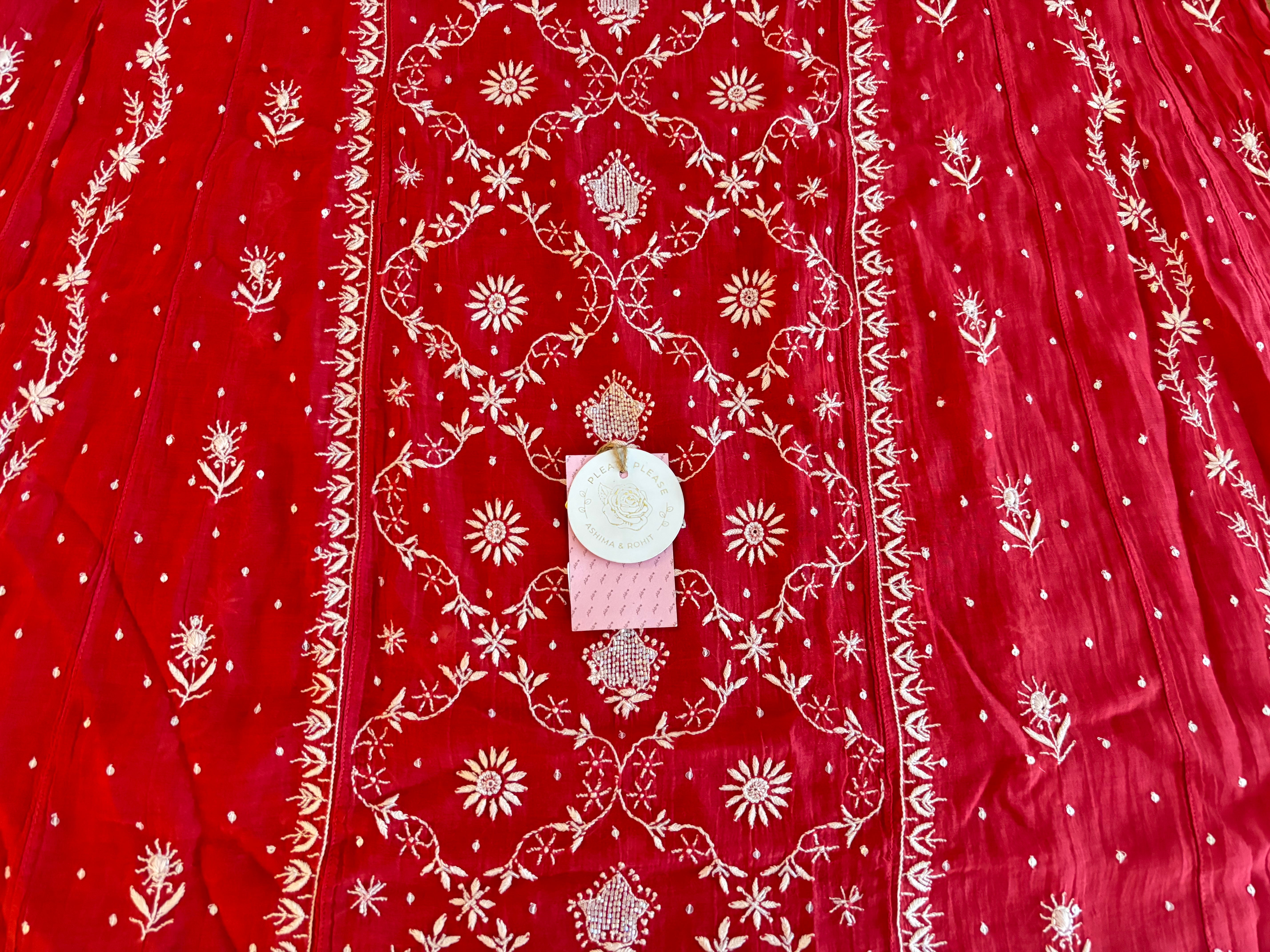 Red Chanderi Chikankari Anarkali & Dupatta