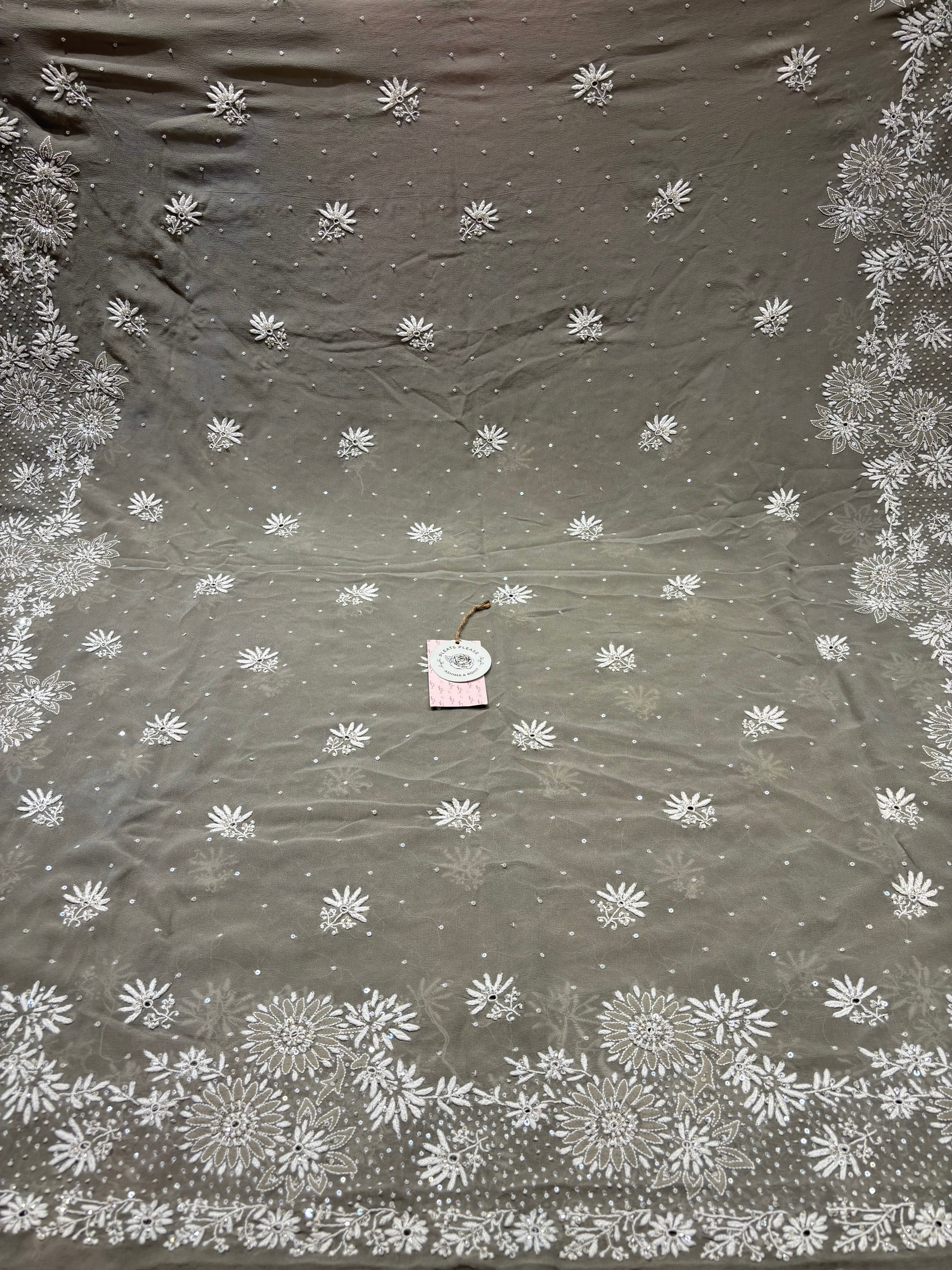 Gray Pure And Premium Georgette Chikankari Dupatta