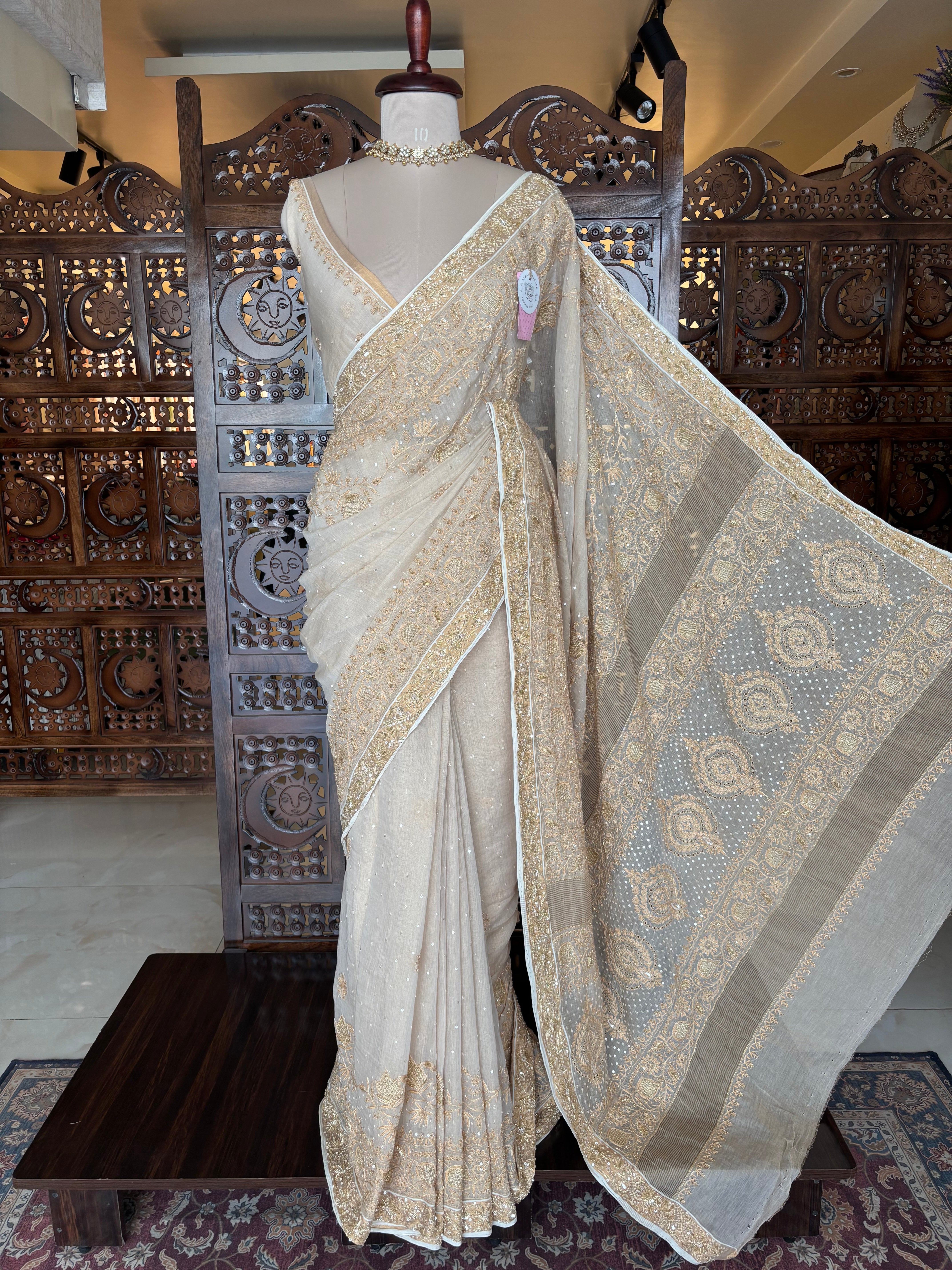 Dyeable Pure & Premium Tissue Chikankari Saree