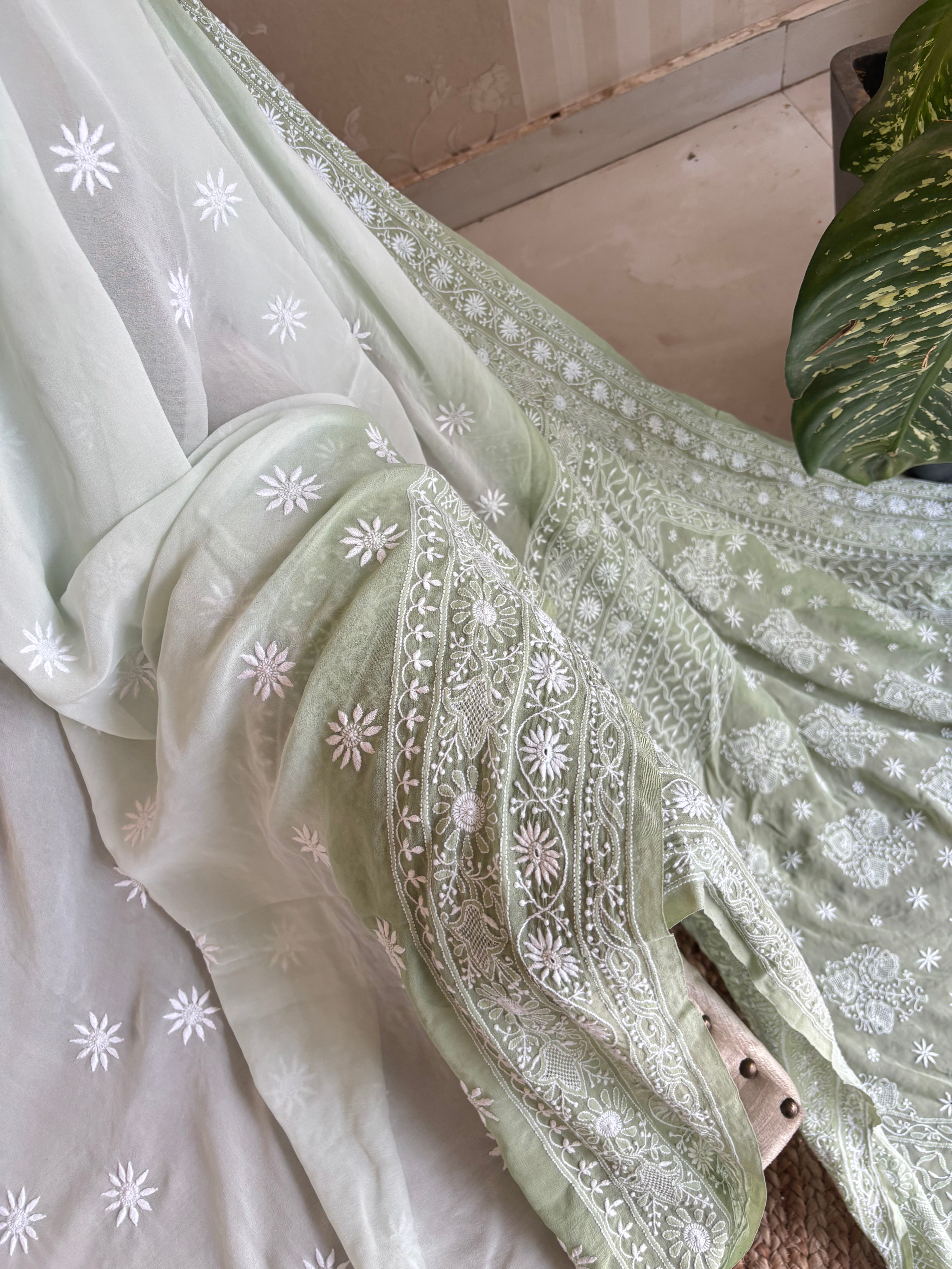 Green Ombre Pure and Premium Georgette saree