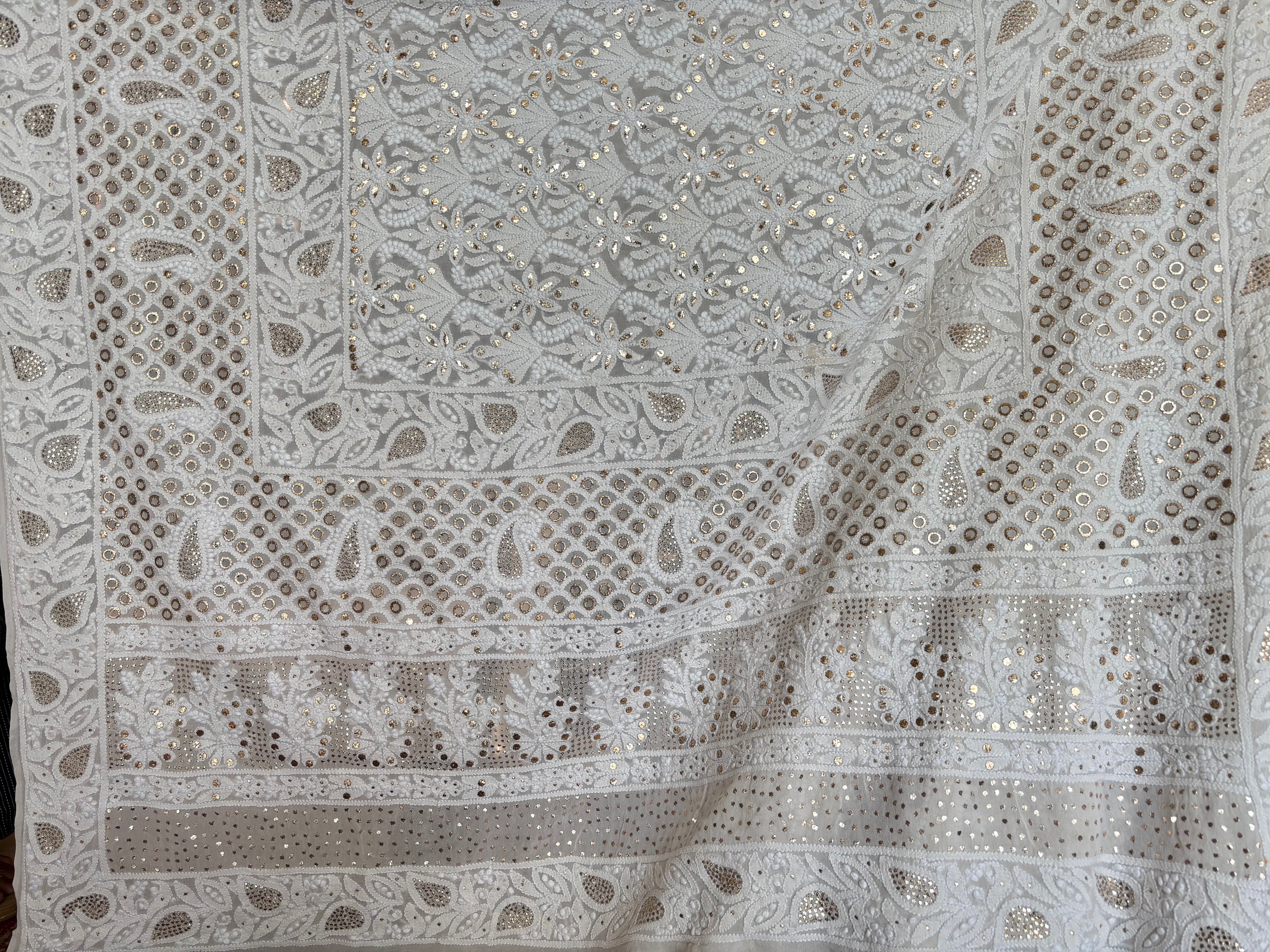 Dyeable Pure & Premium Georgette Chikankari Mukaish Lehenga