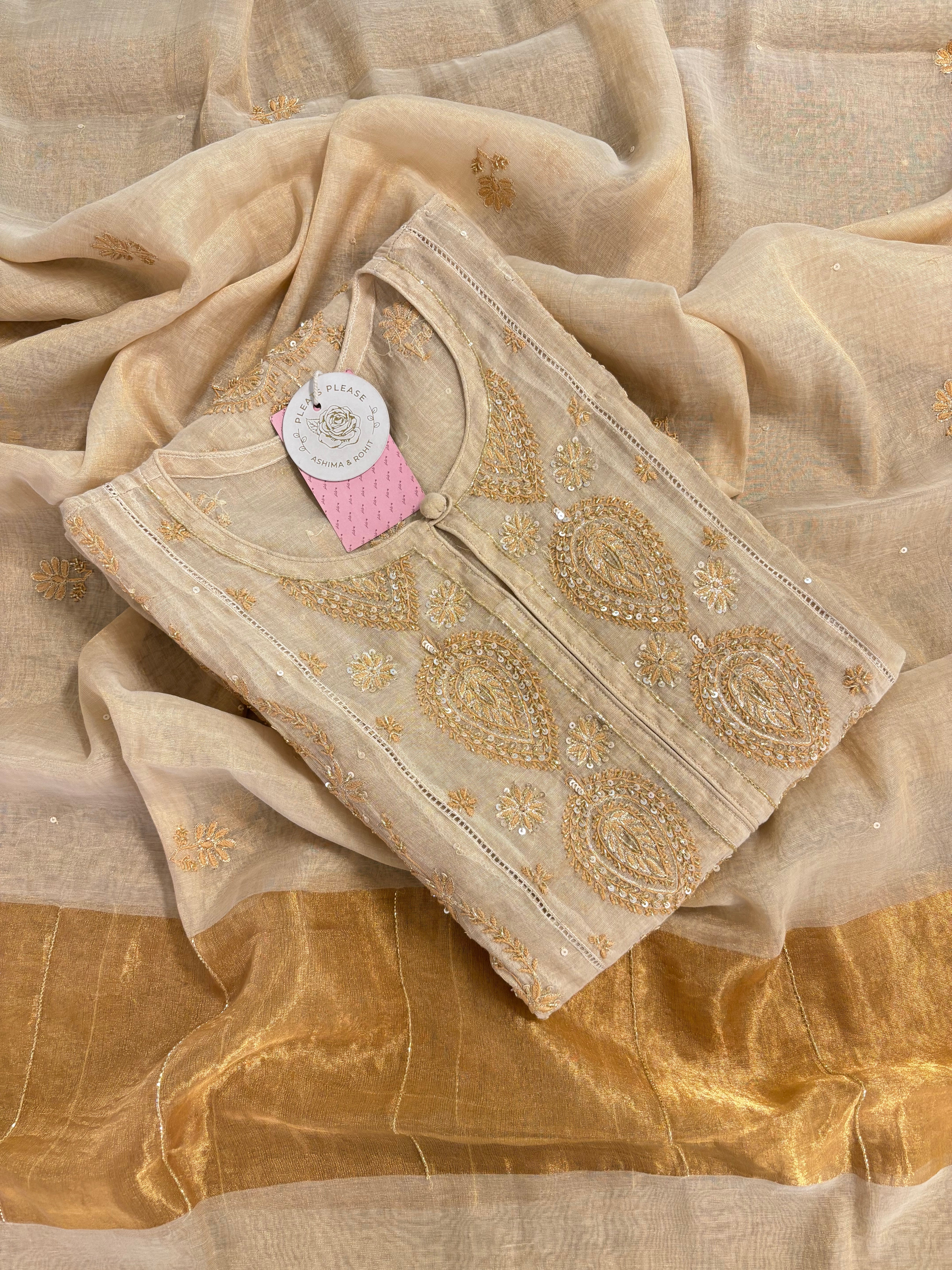 Dyeable Pure Tissue Chikankari Kurta & Dupatta