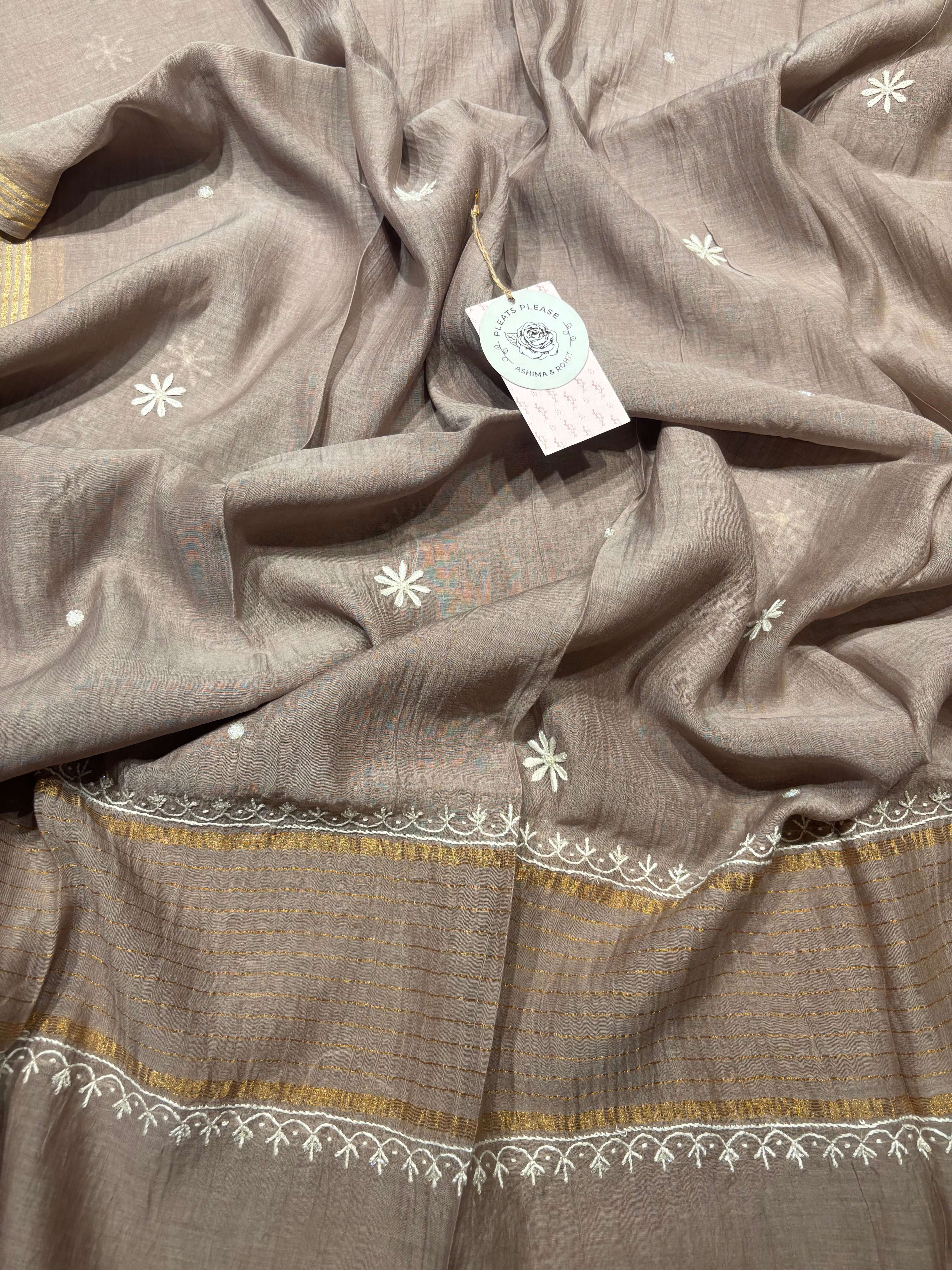 Brown Chanderi Mul Chikankari Kurta and Dupatta