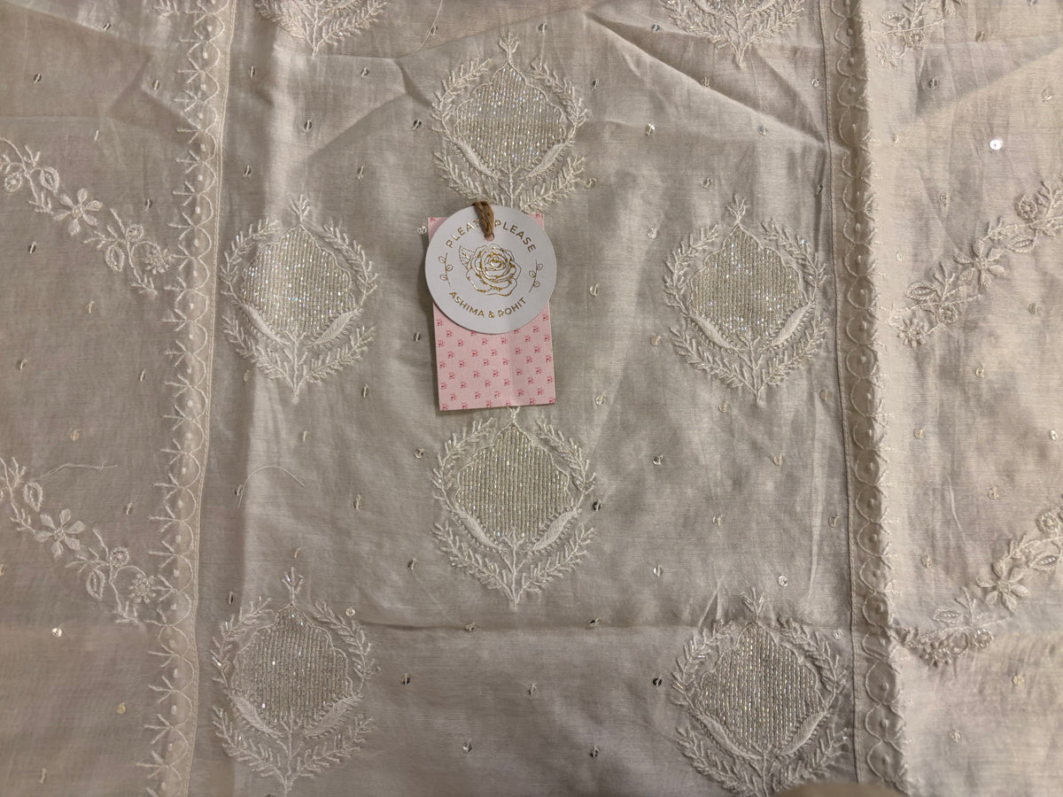 Dyeable Chanderi Silk Chikankari Kurta & Dupatta