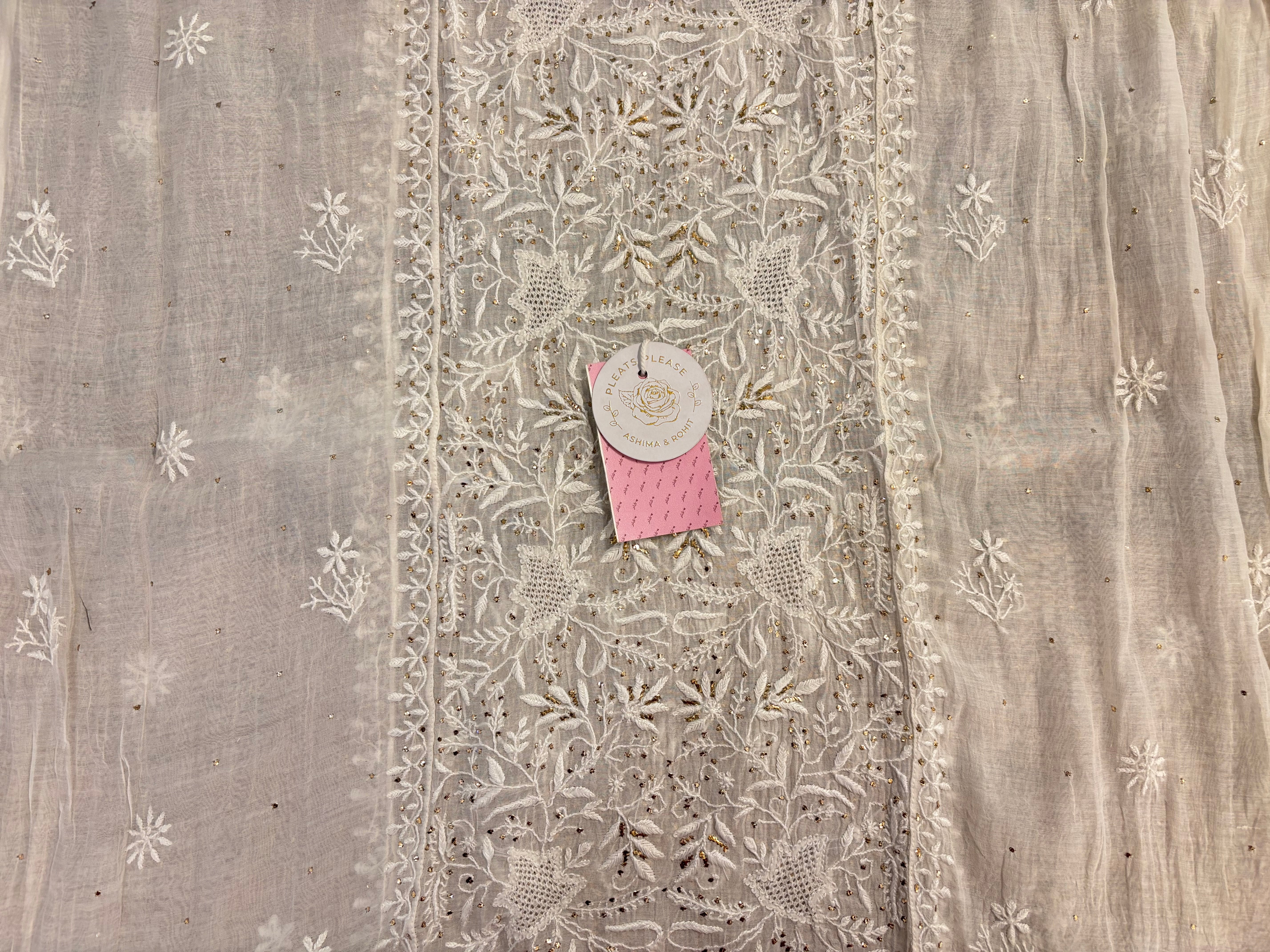 Dyeable Chanderi Chikankari Mukaish Kurta & Dupatta - Pleats PleaseChikankari