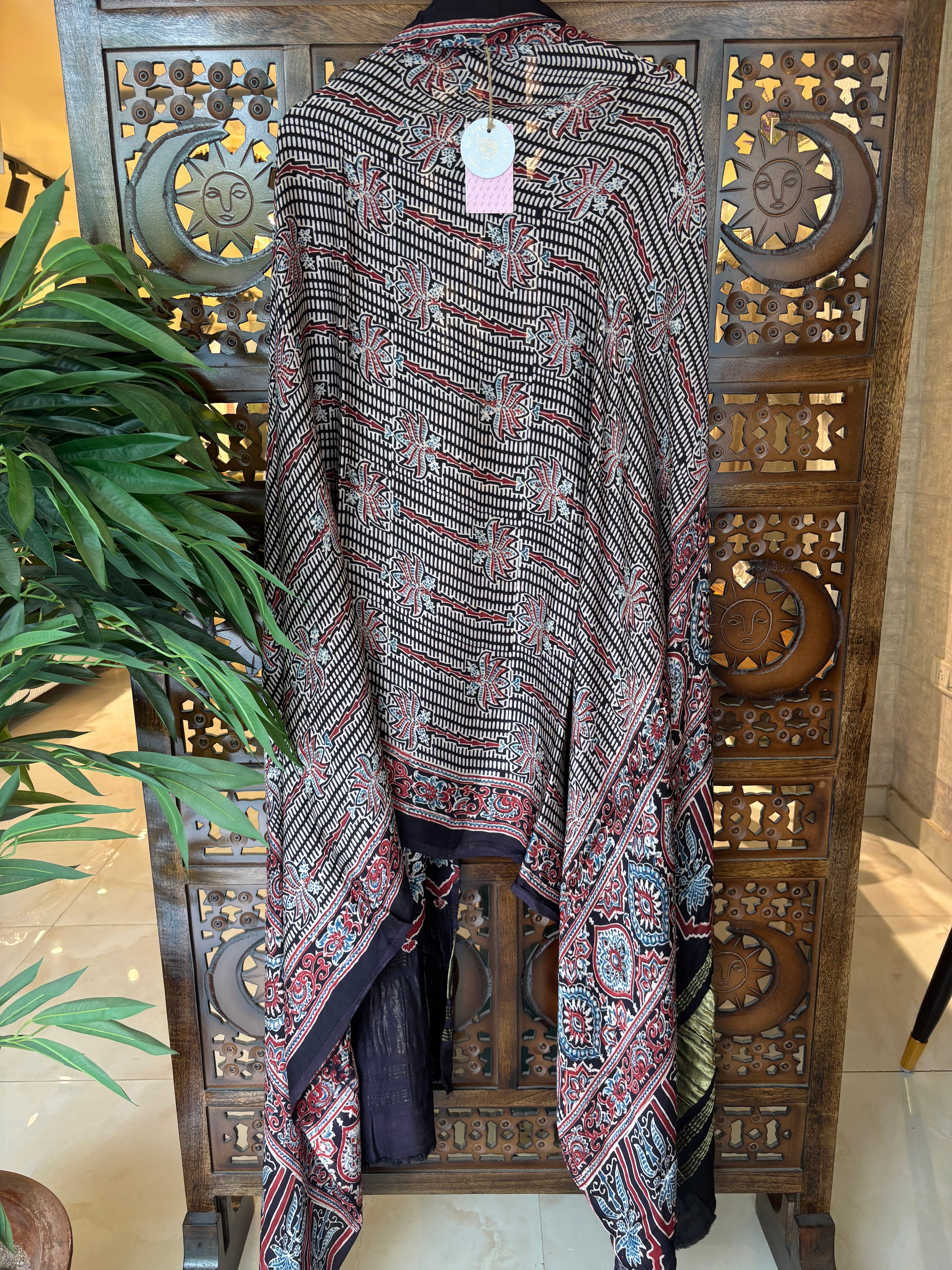 Black Ajrakh Dupatta