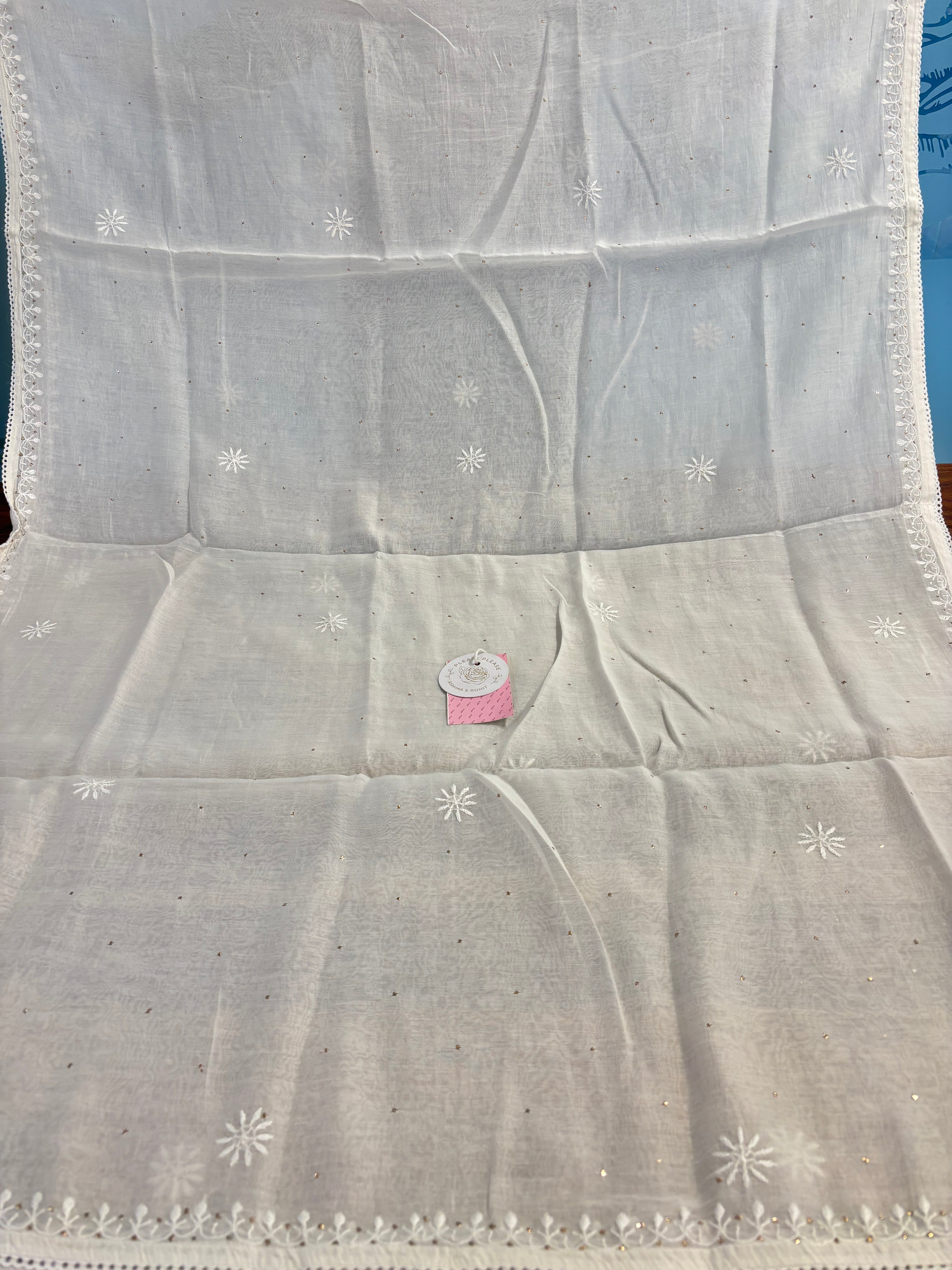 Dyeable Chanderi Chikankari Mukaish Kurta & Dupatta - Pleats PleaseChikankari