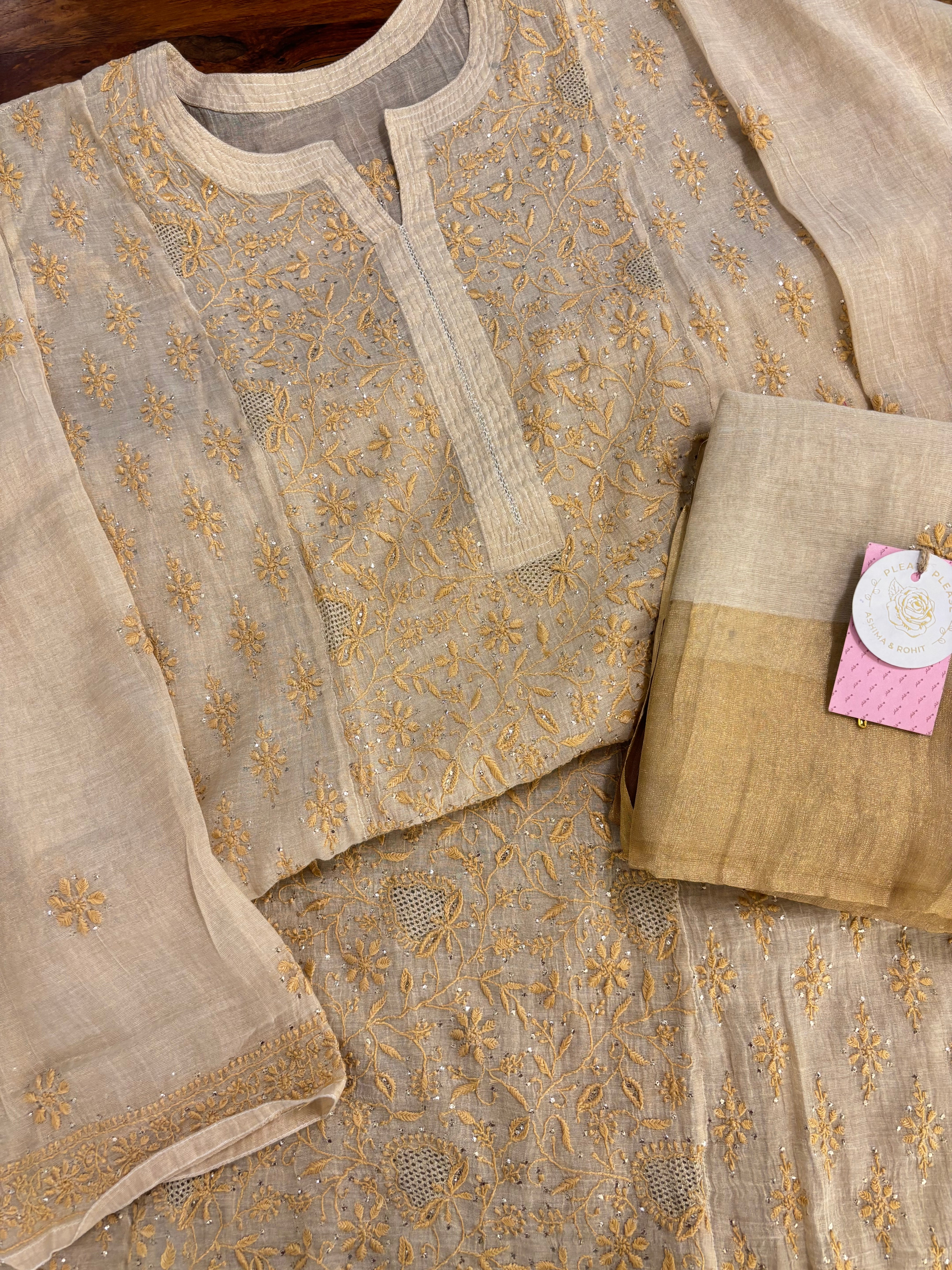 Dyeable Pure & Premium Tissue Chikankari Mukaish Kurta & Dupatta