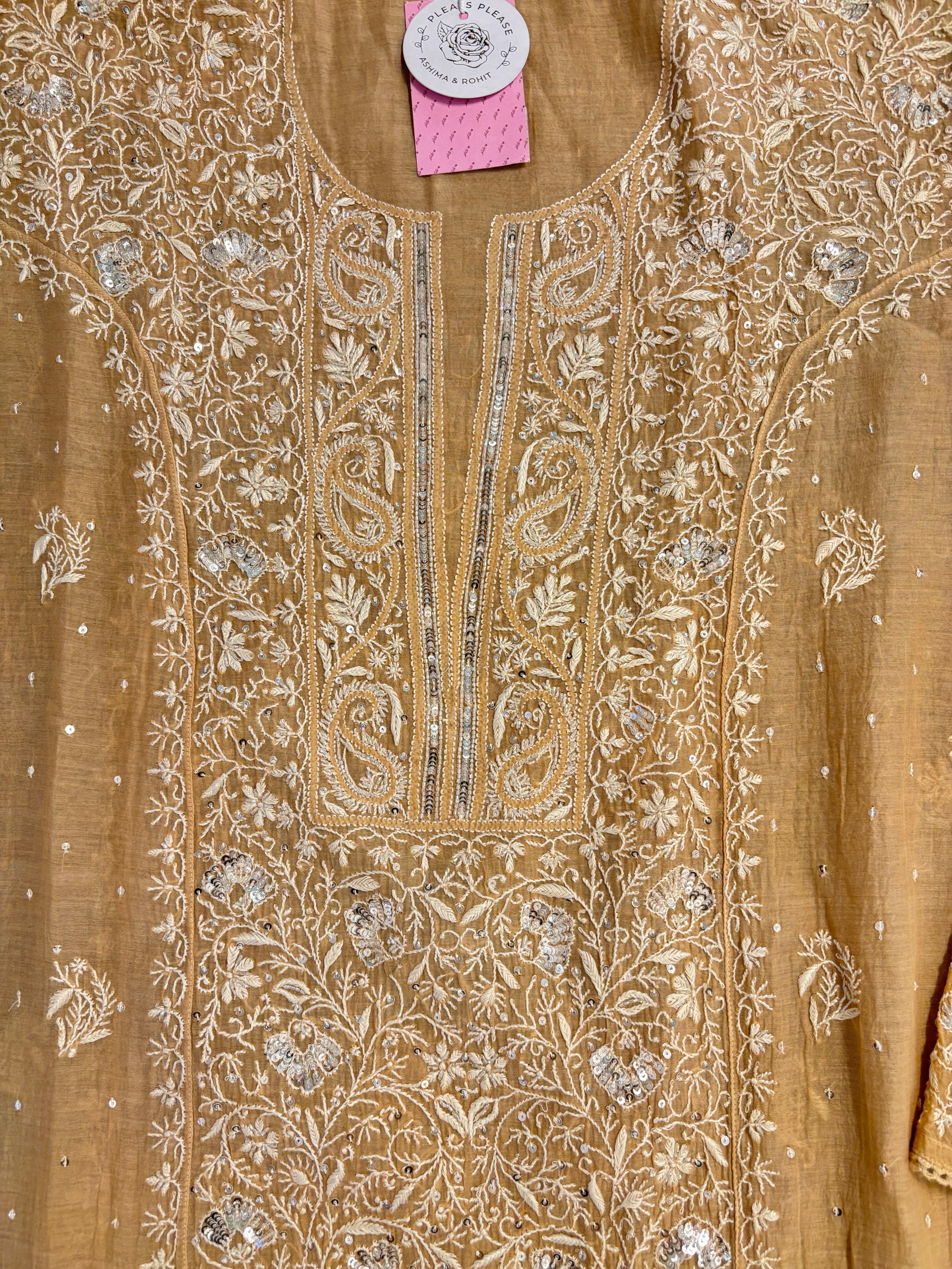 Beige Chanderi Chikankari Kurta & Dupatta