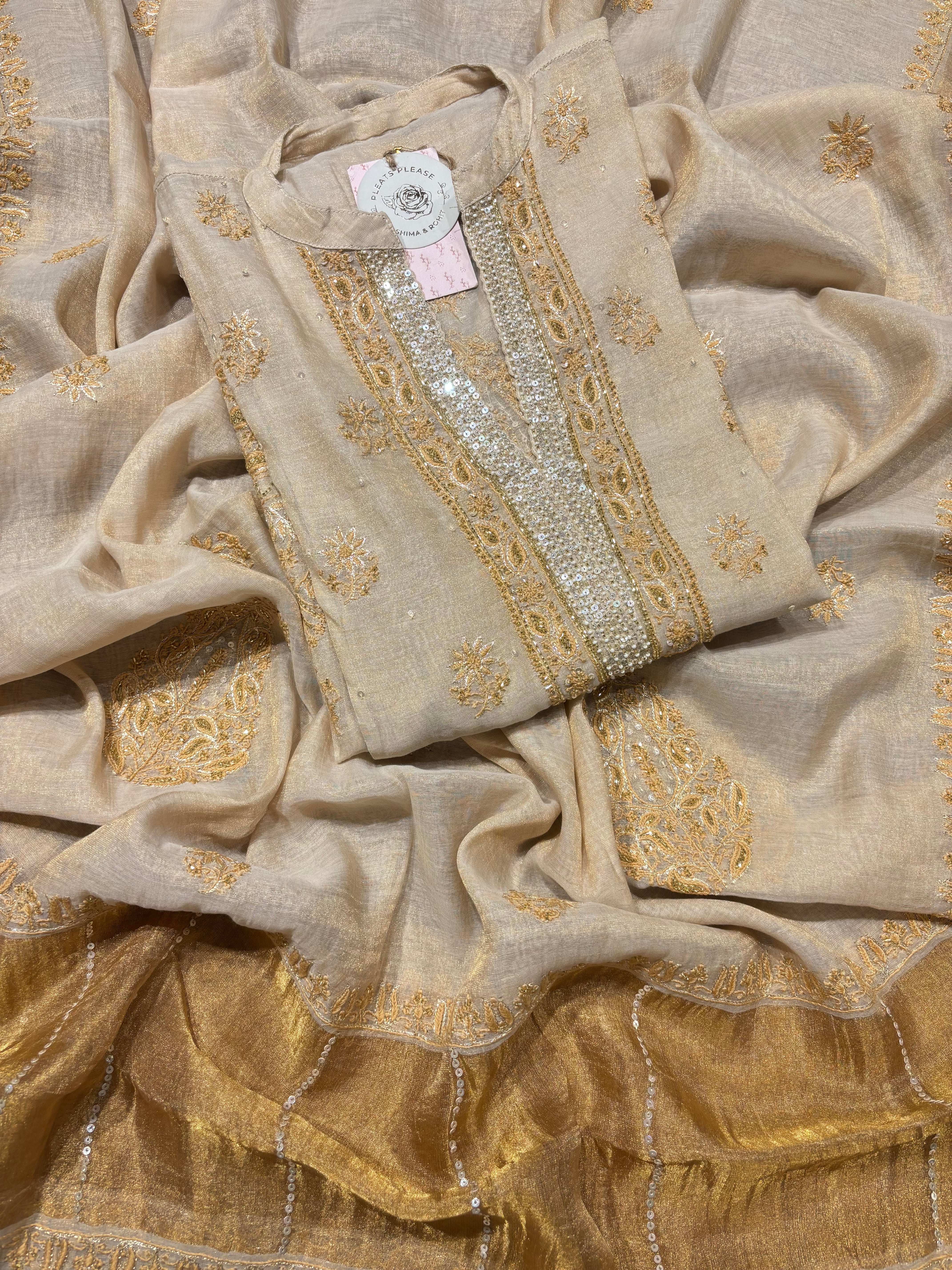 Dyeable Pure & Premium Tissue Chikankari A-Line Anarkali & Dupatta Set