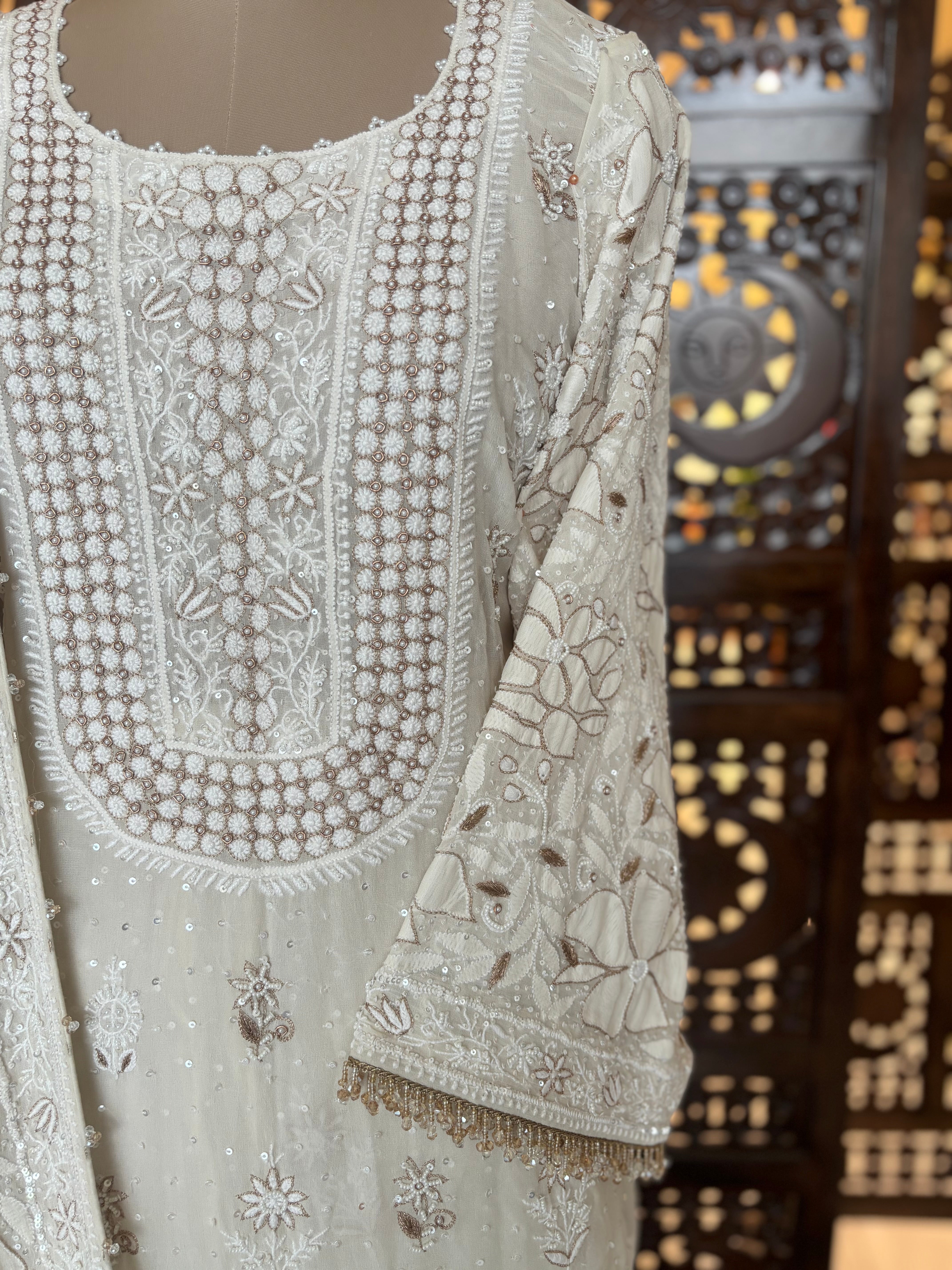Dyeable Pure & Premium Georgette Chikankari Kurta & Dupatta With Sharara