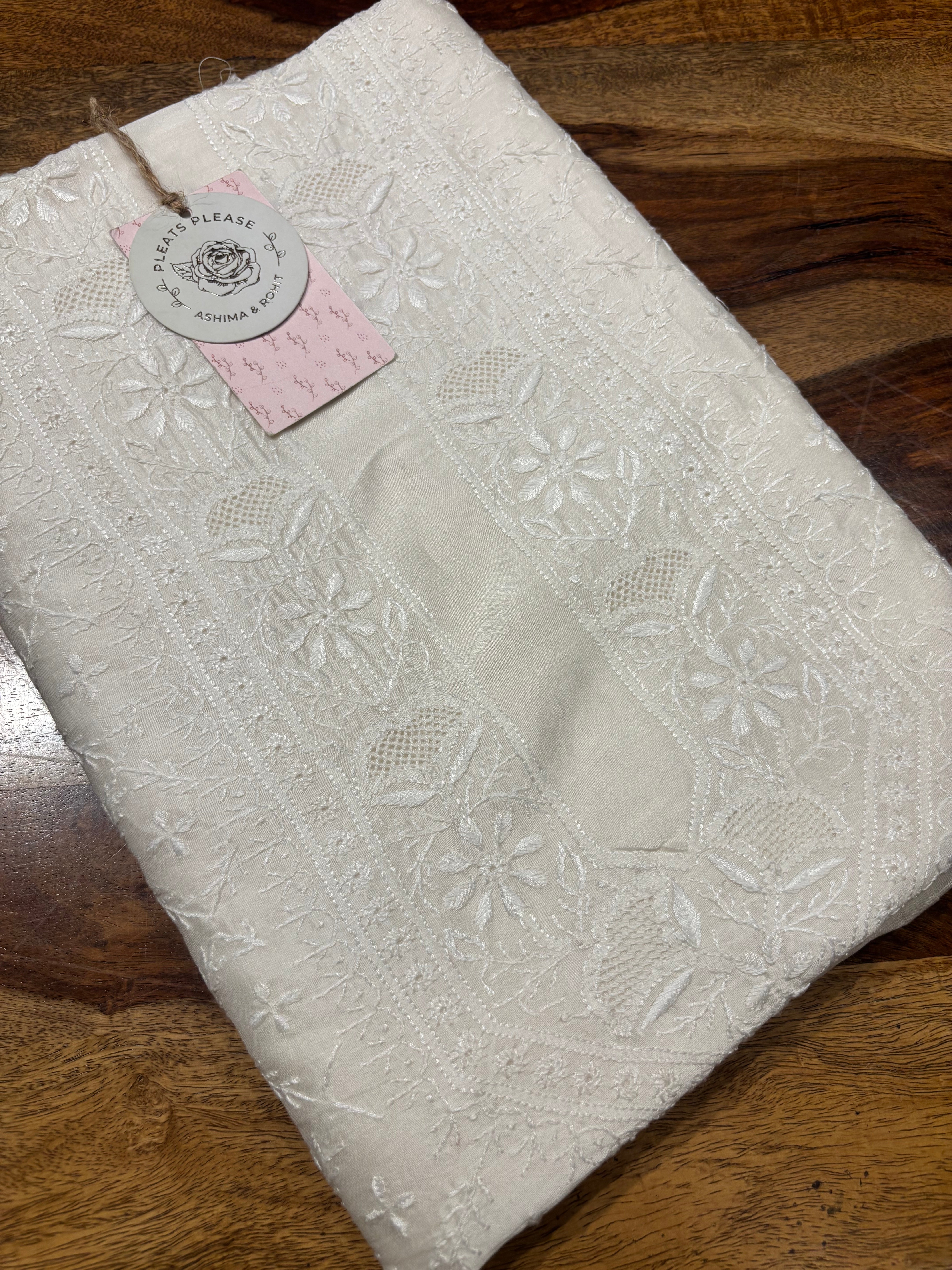 Dyeable Chanderi Silk Chikankari Men’s Kurta Fabric