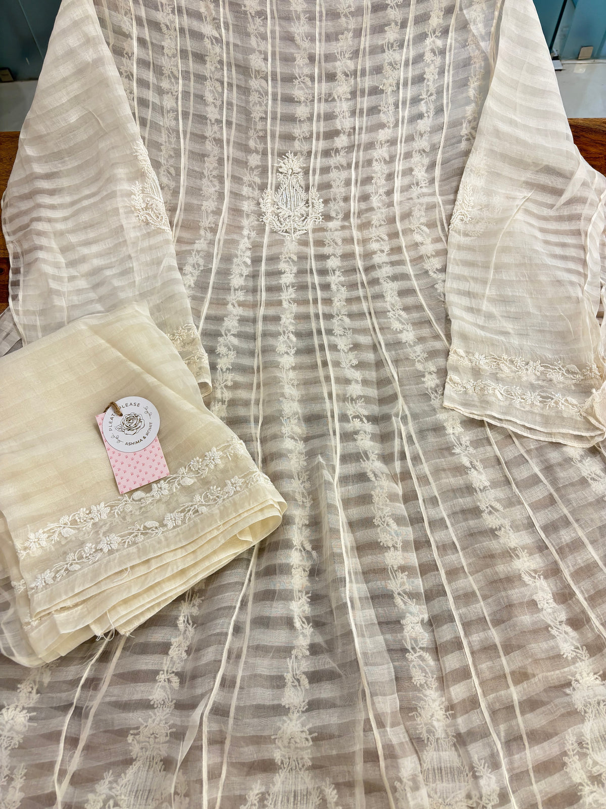 Dyeable Organza Chikankari Flared Co-Ord Set