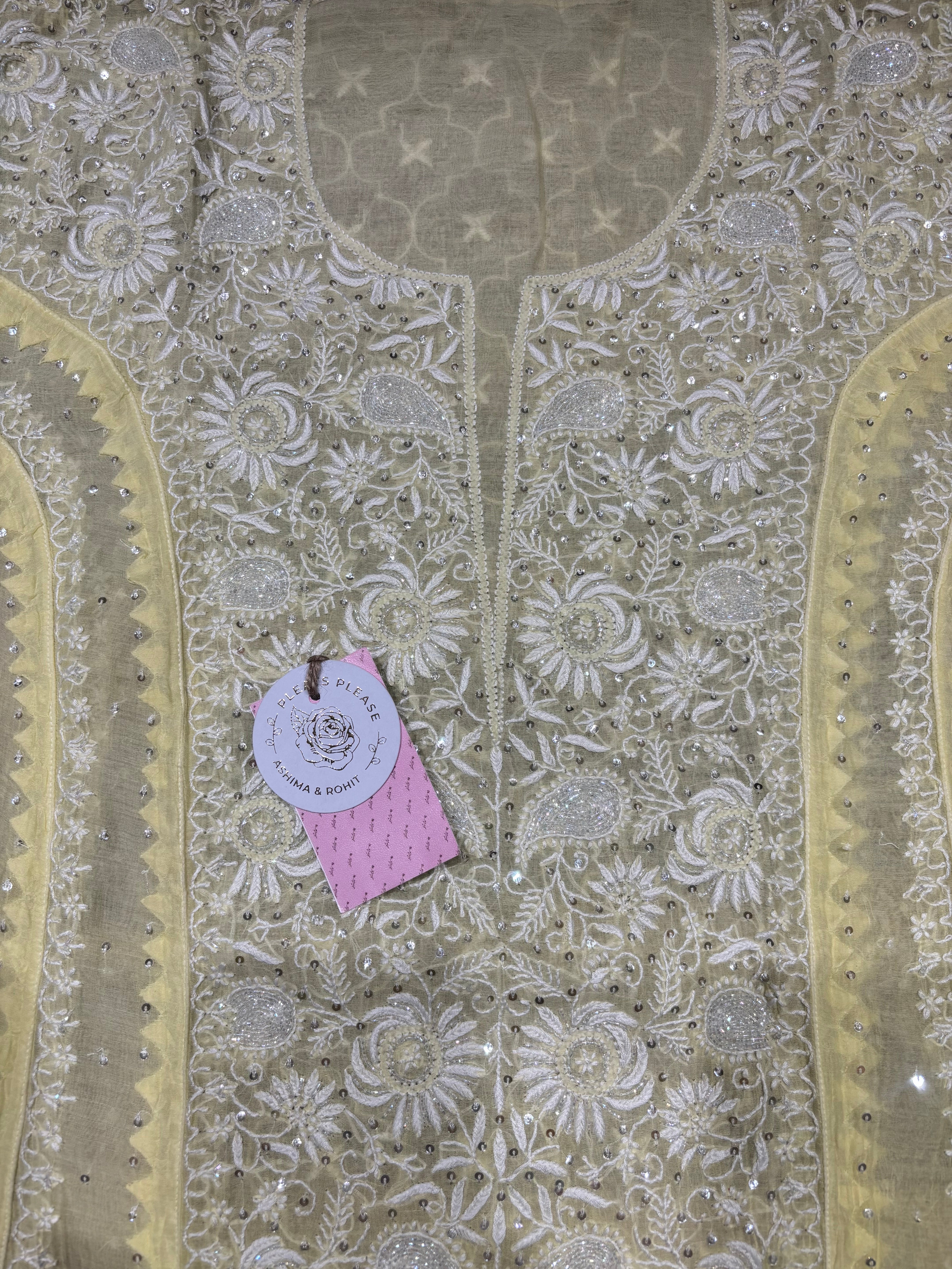 Yellow Chanderi Mul Chikankari Anarkali & Dupatta Set