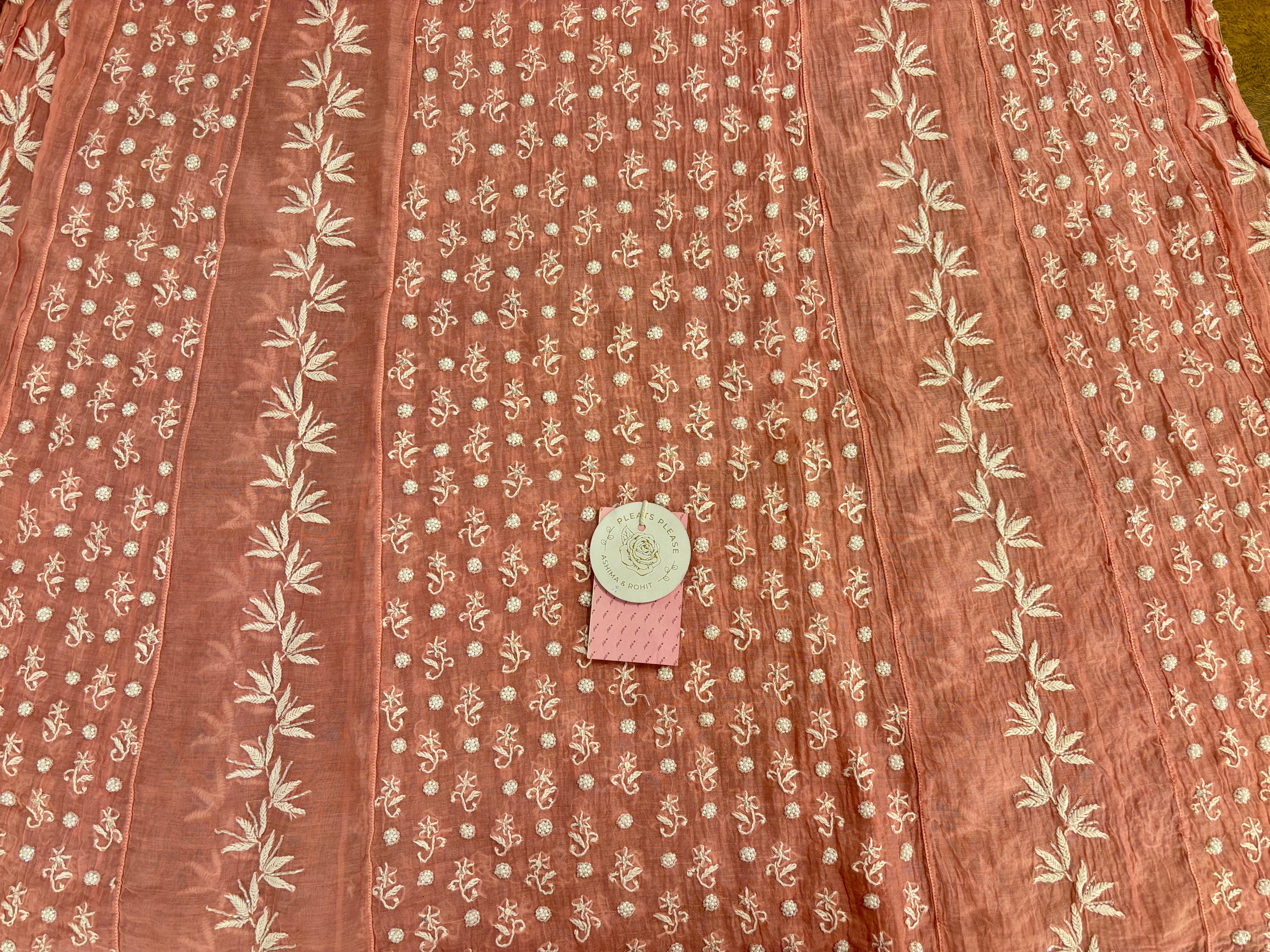 Coral Peach Chanderi Mul Chikankari Anarkali & Dupatta Set