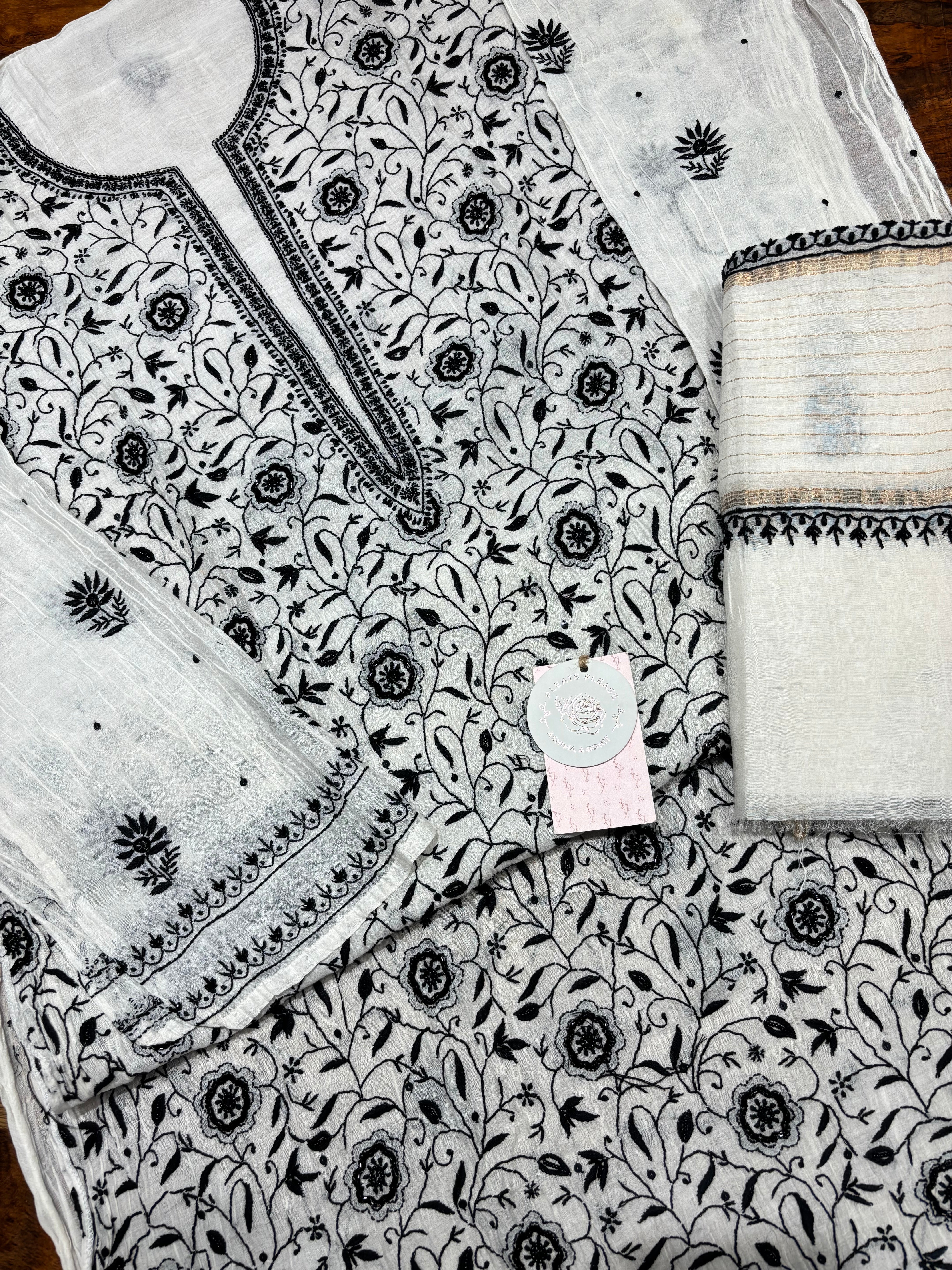 Dyeable Chanderi Mul Chikankari kurta and Dupatta Set