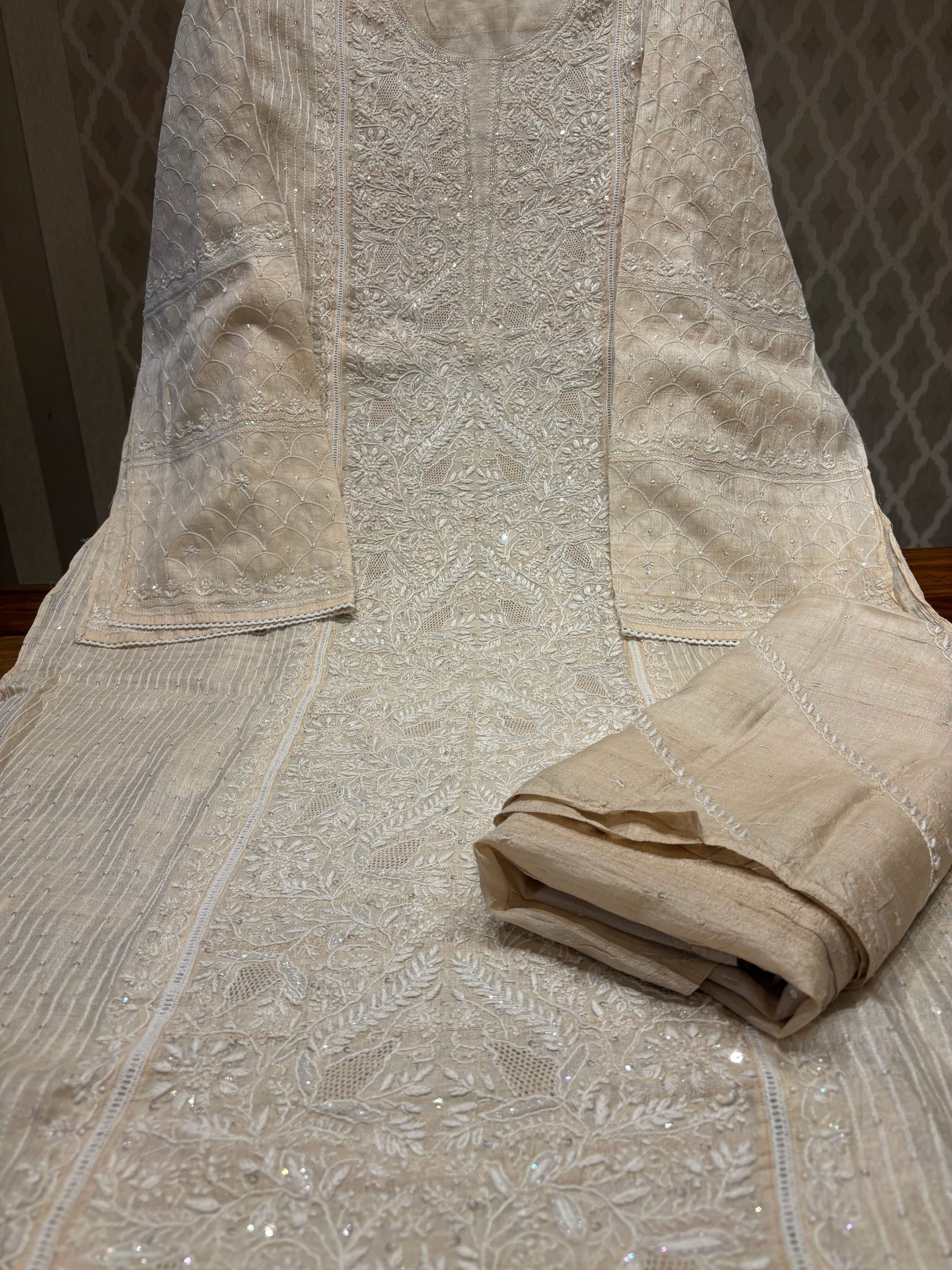 Dyeable Silk Chikankari Kurta and dupatta