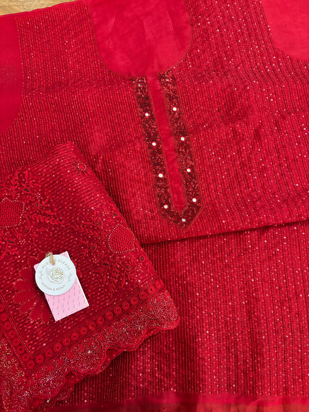 Red Pure & Premium Organza Chikankari Kurta & Dupatta