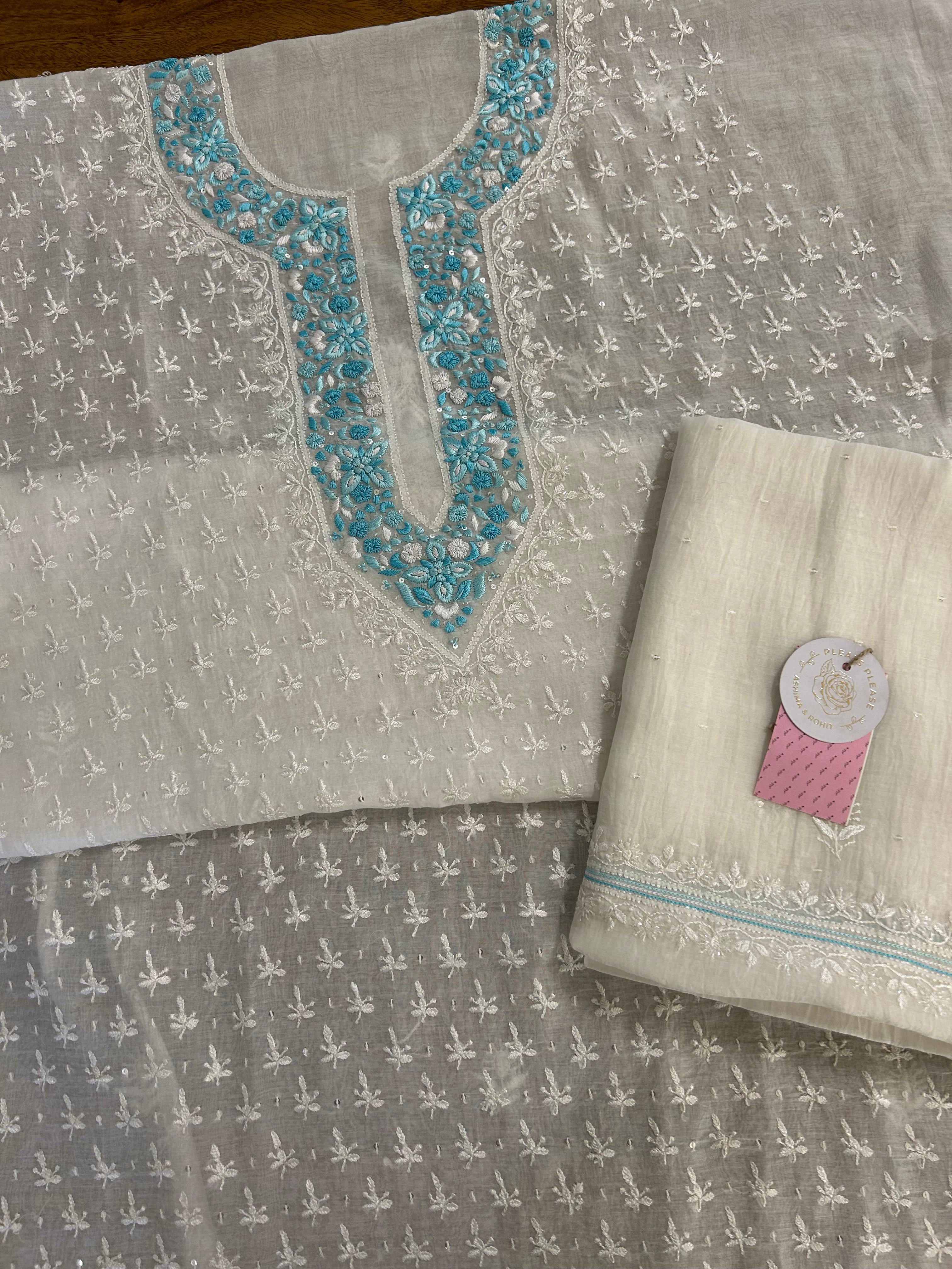 Dyeable Chanderi Parsi Gara Chikankari Kurta & Dupatta