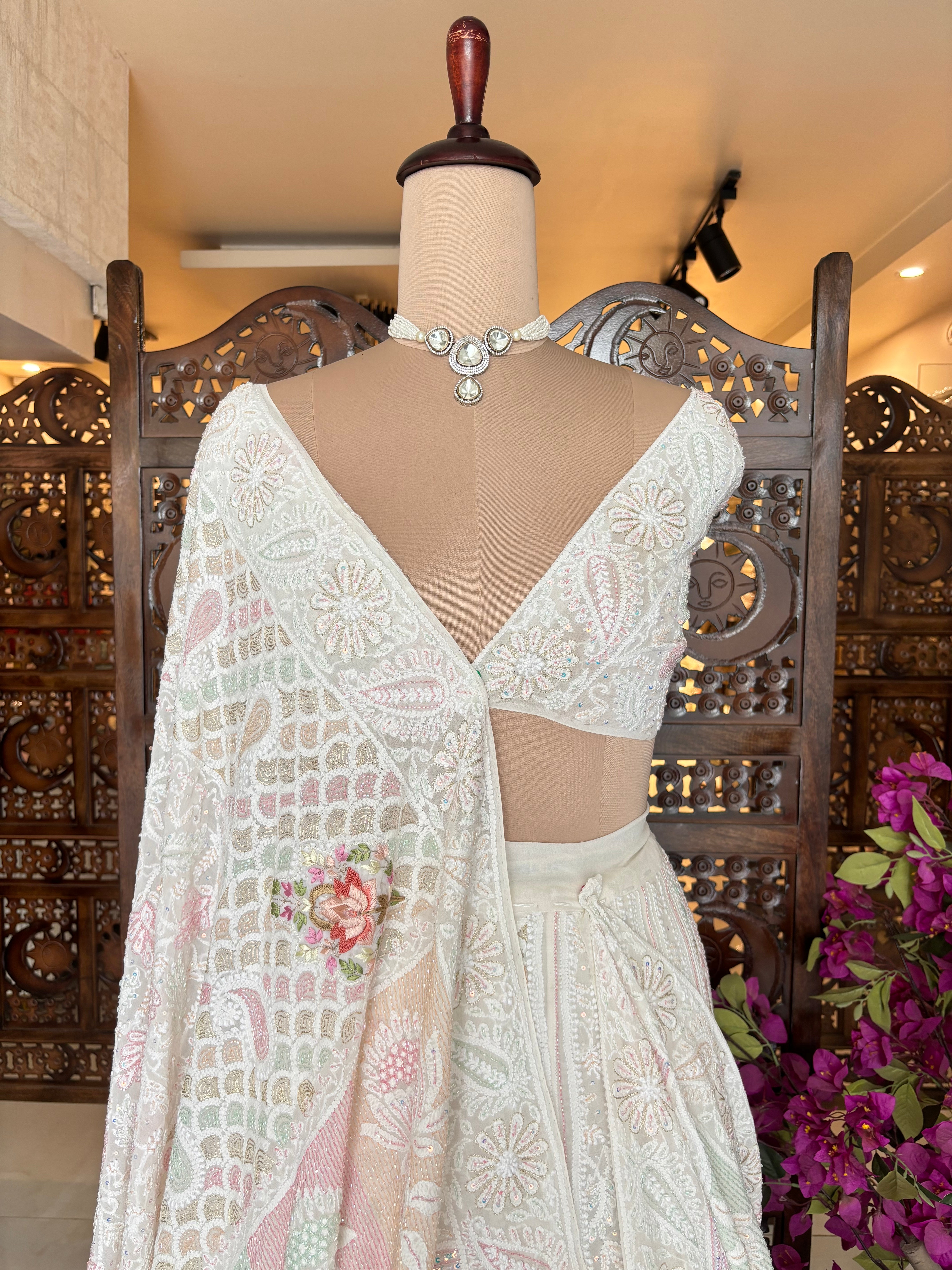 Dyeable Pure & Premium Georgette Chikankari Lehenga & Dupatta Set