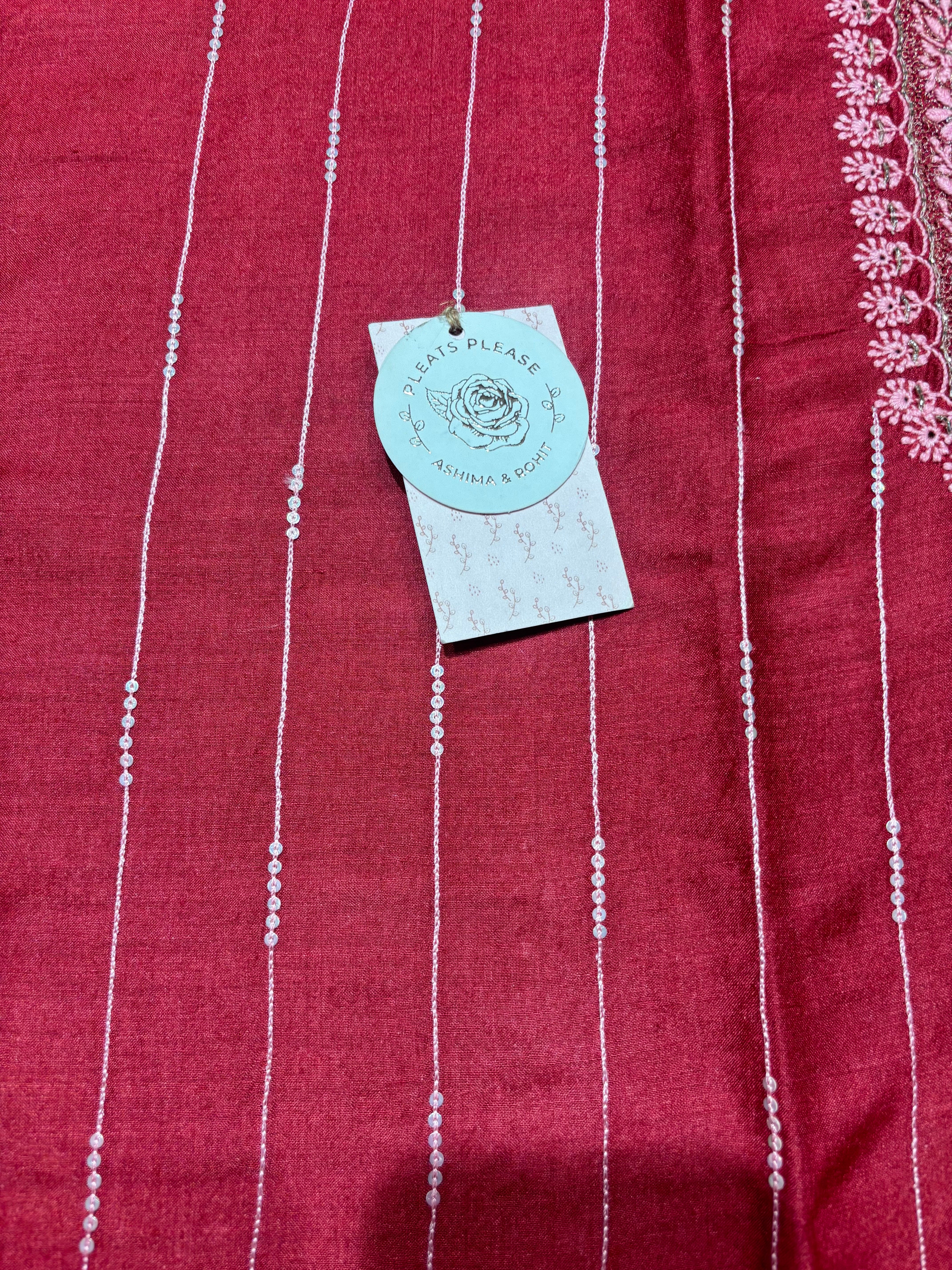 Red Monga Silk Chikankari Kurta & Dupatta Set