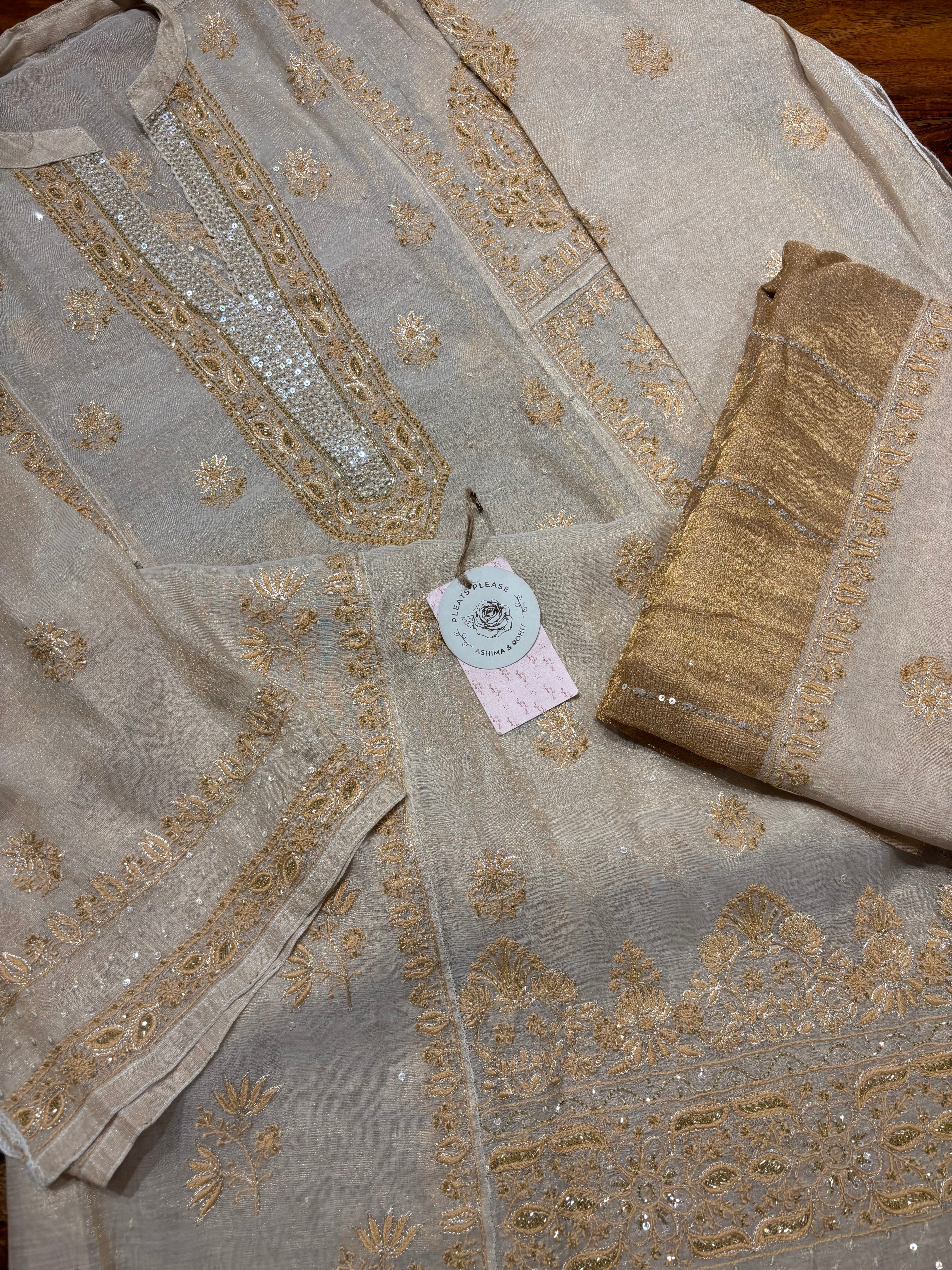 Dyeable Pure & Premium Tissue Chikankari A-Line Anarkali & Dupatta Set