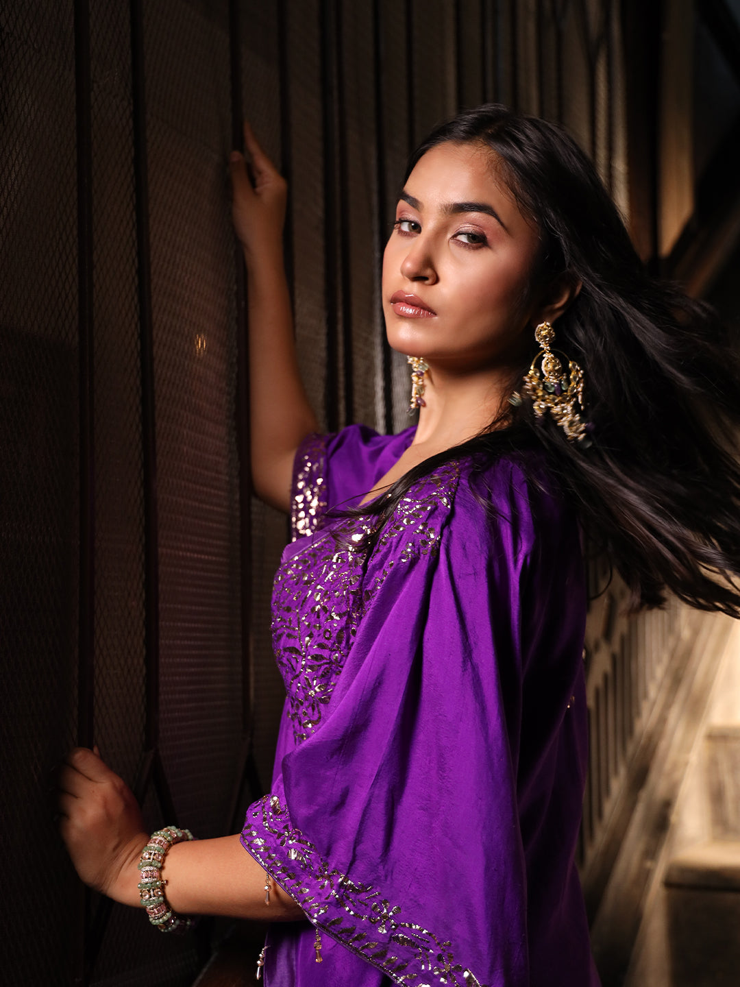 Purple Pure & Premium Silk Mukaish Kaftan Dress