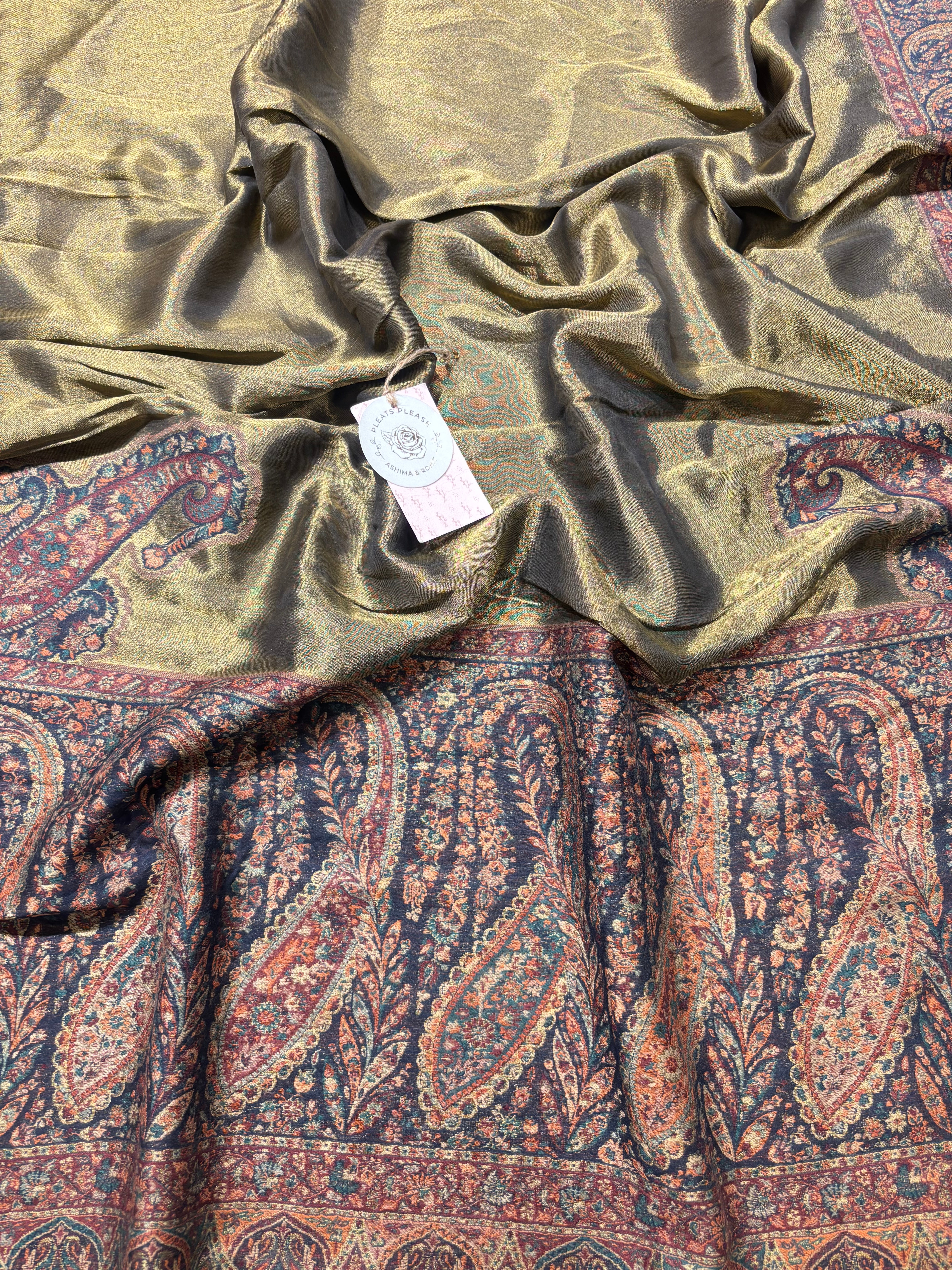 Green Pure and Premium Zari Tissue Woolen Cashmere Shawl