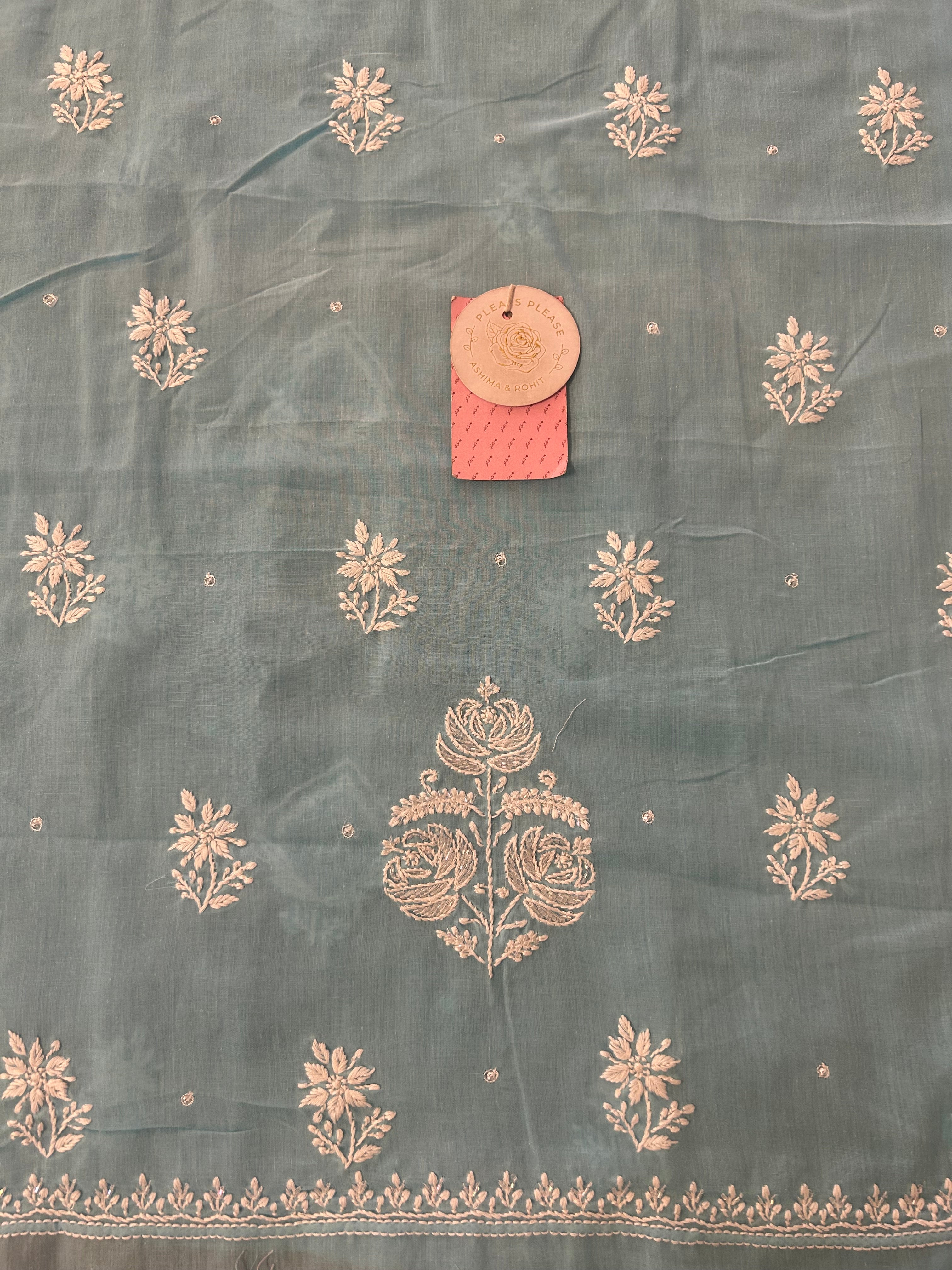 Ice Blue Mulmul  Chikankari Kurta - Pleats PleaseChikankari