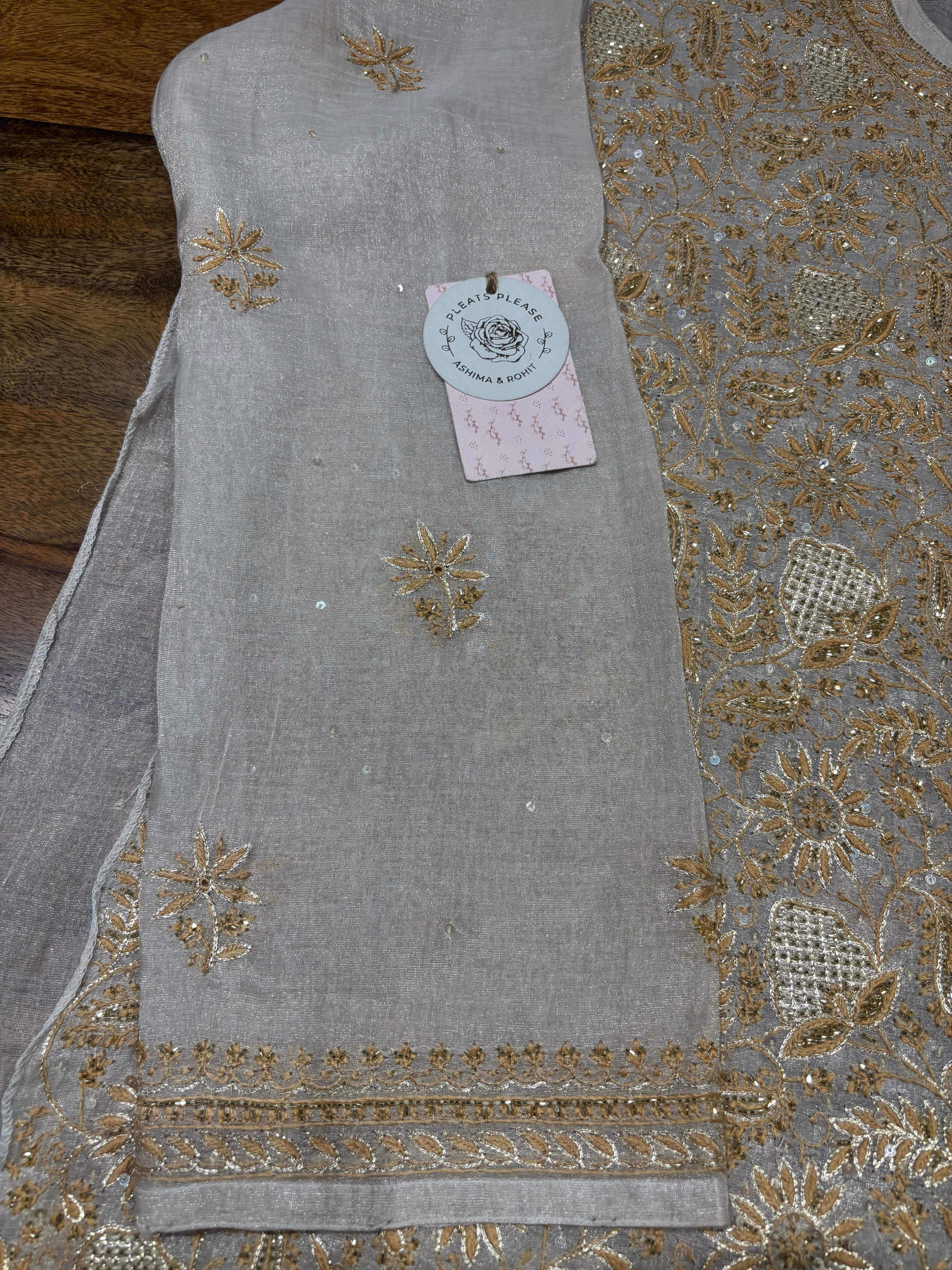 Dyeable Pure & Premium Silver Tissue Chikankari Kurta & Dupatta Set