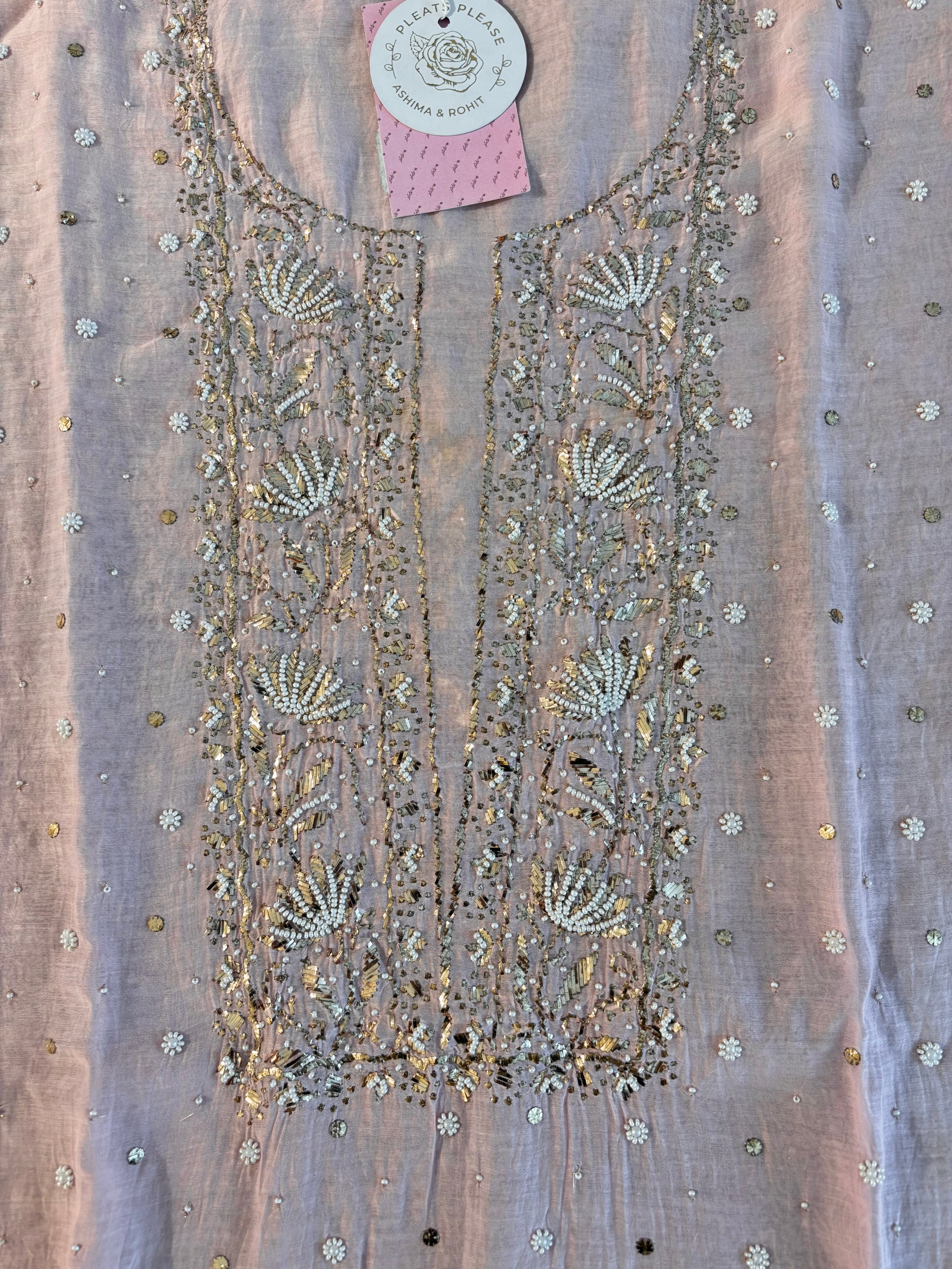 Baby Pink Chanderi Mul Mukaish Kurta & Dupatta