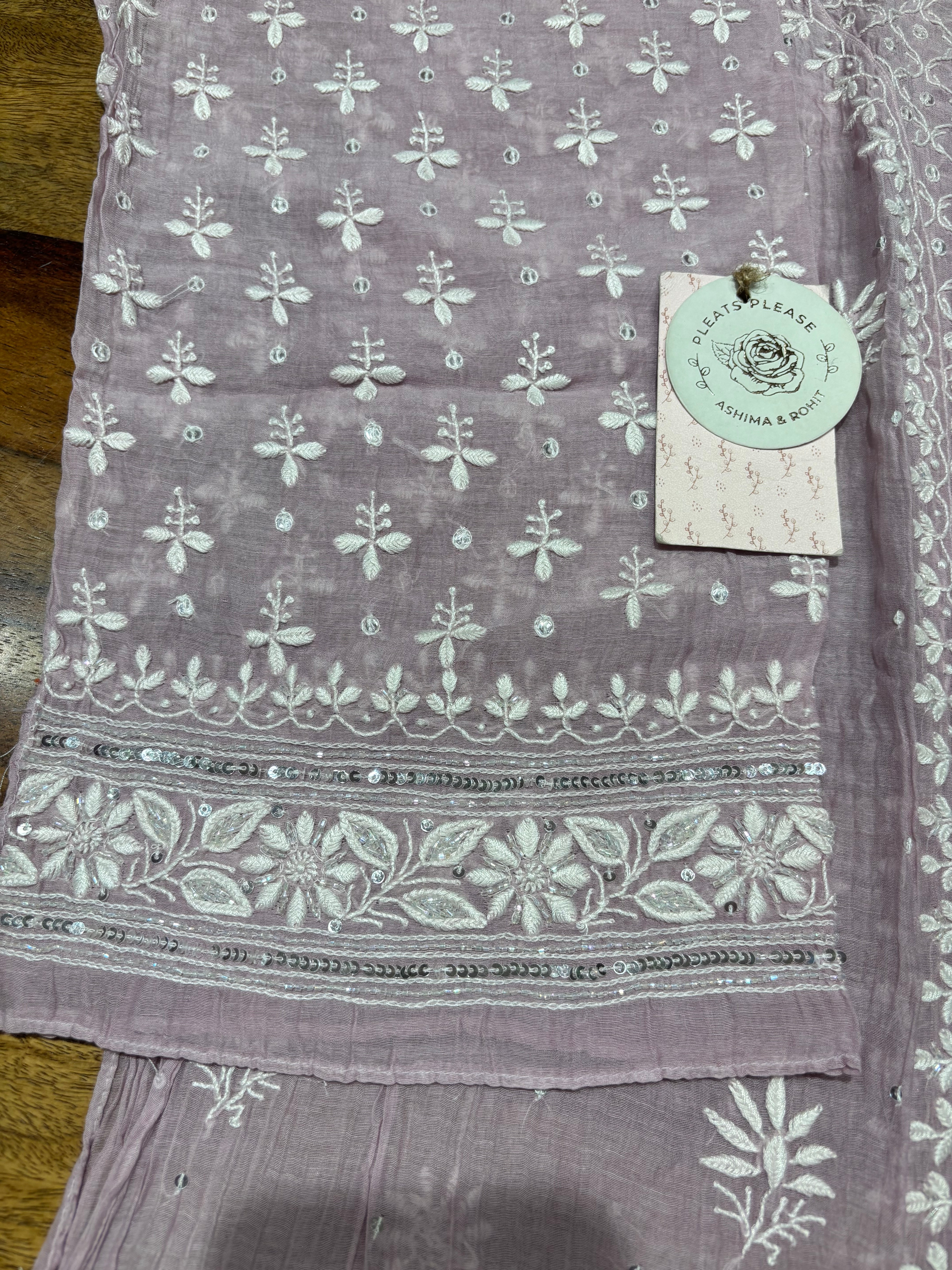 Lavender Chanderi Mul Chikankari  Kurta & Dupatta Set