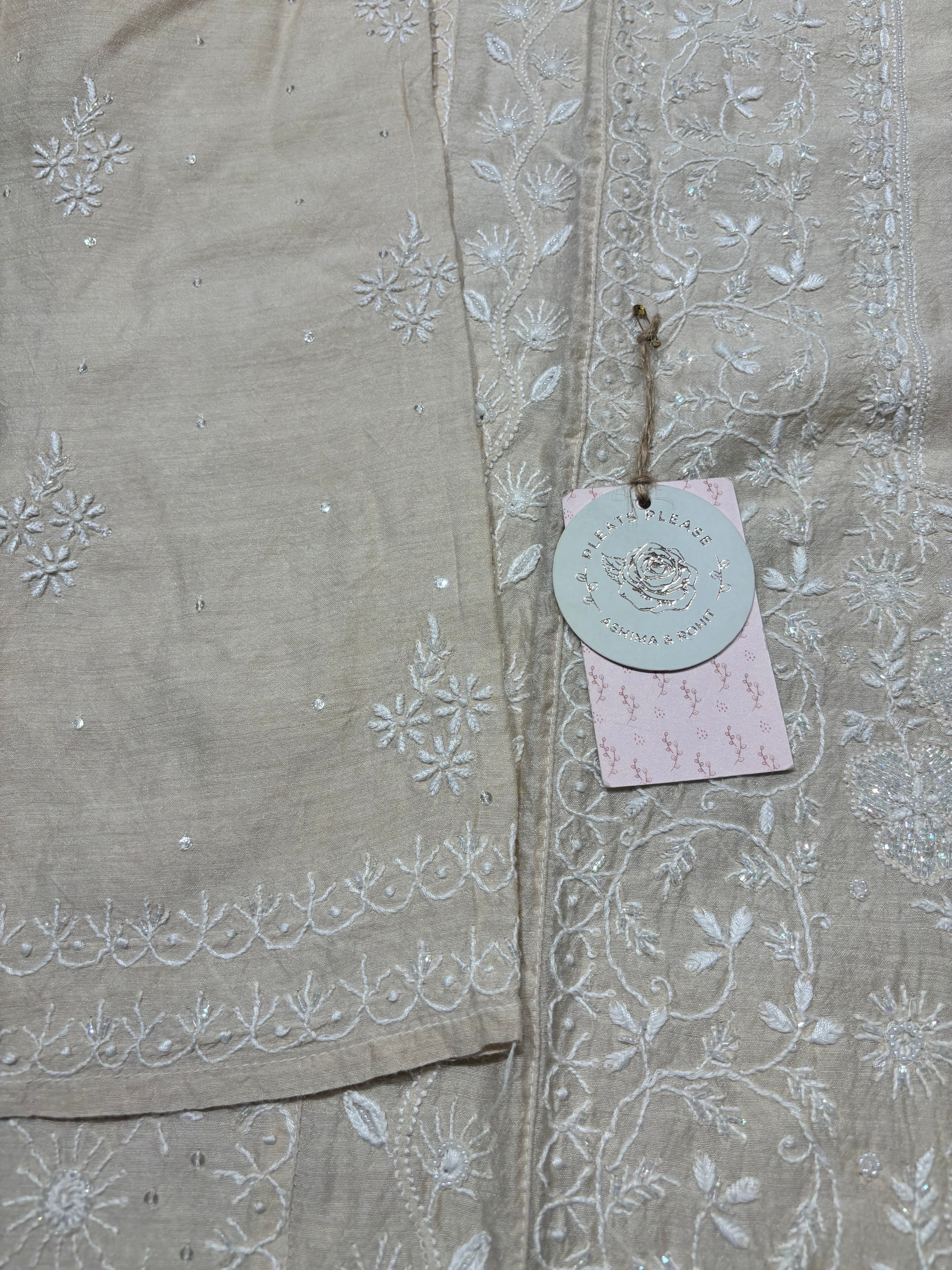 Dyeable Monga Silk Chikankari Kurta And Dupatta Set