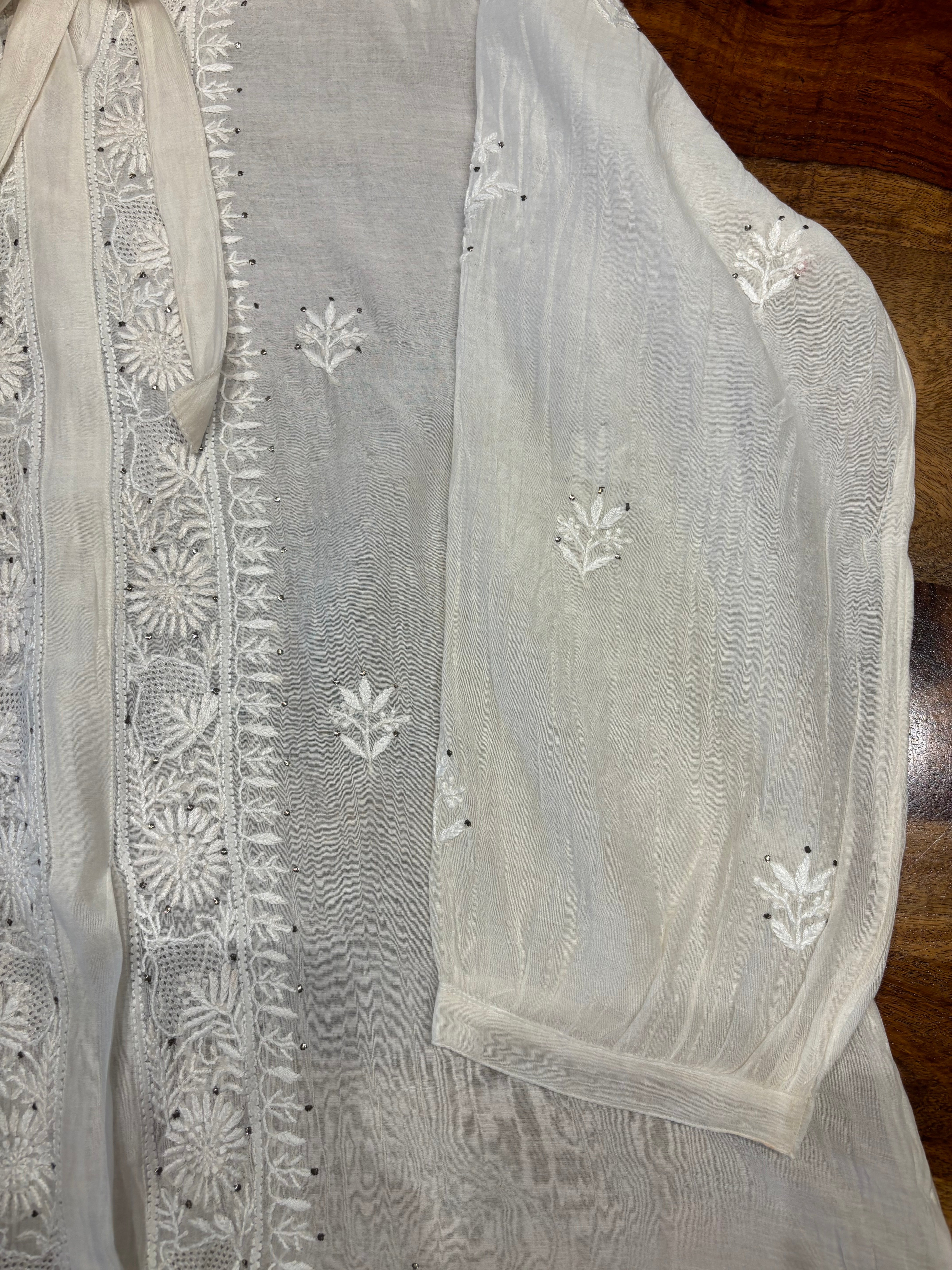 Dyeable Chanderi Silk Chikankari Shirt