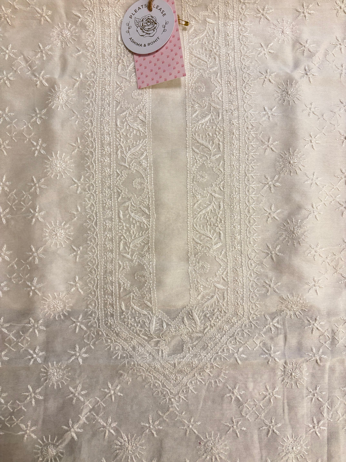 Dyeable Chanderi Silk Chikankari Floral Jaal Men’s Kurta