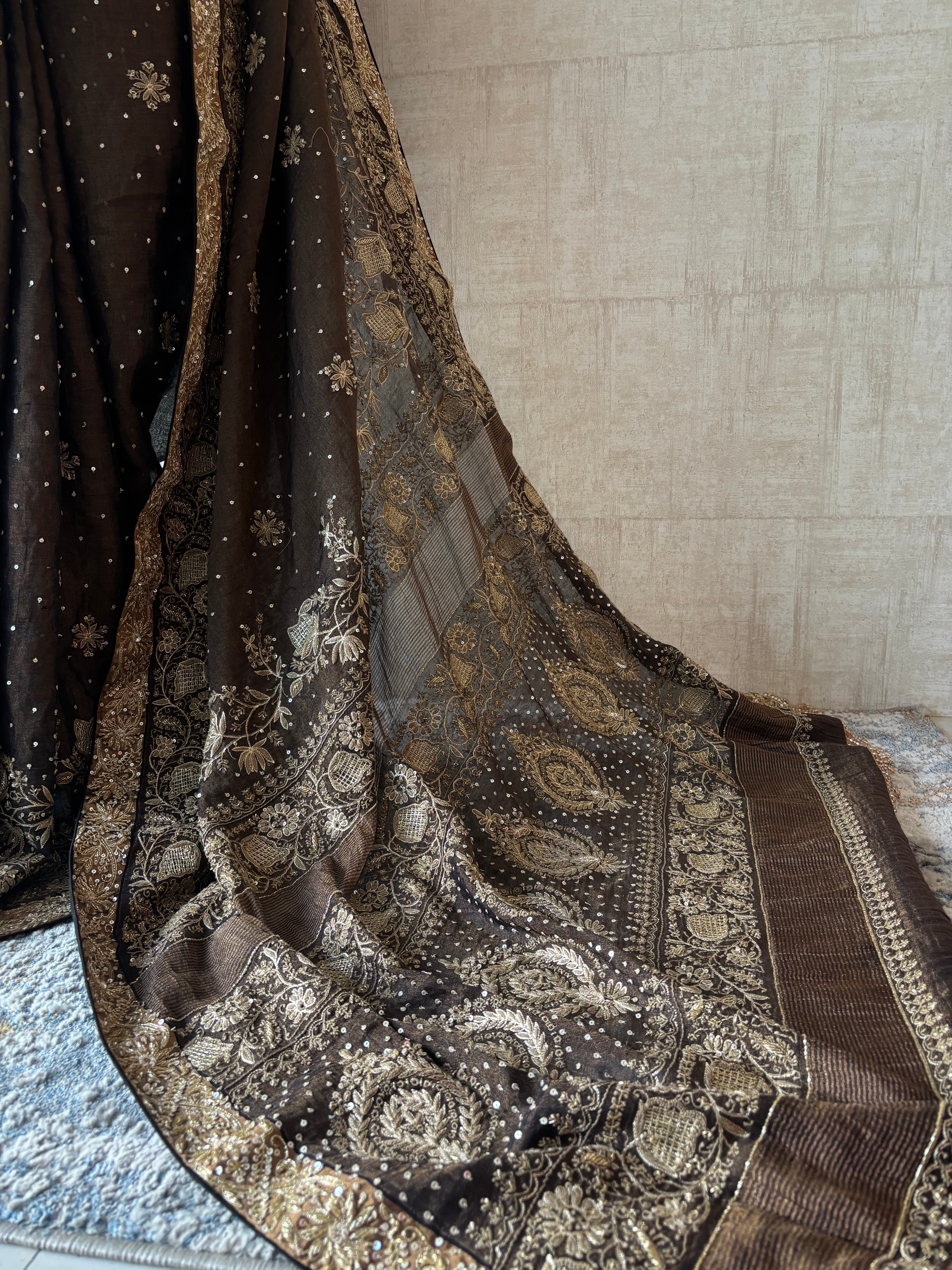 Black Pure & Premium Tissue Chikankari Saree & Blouse