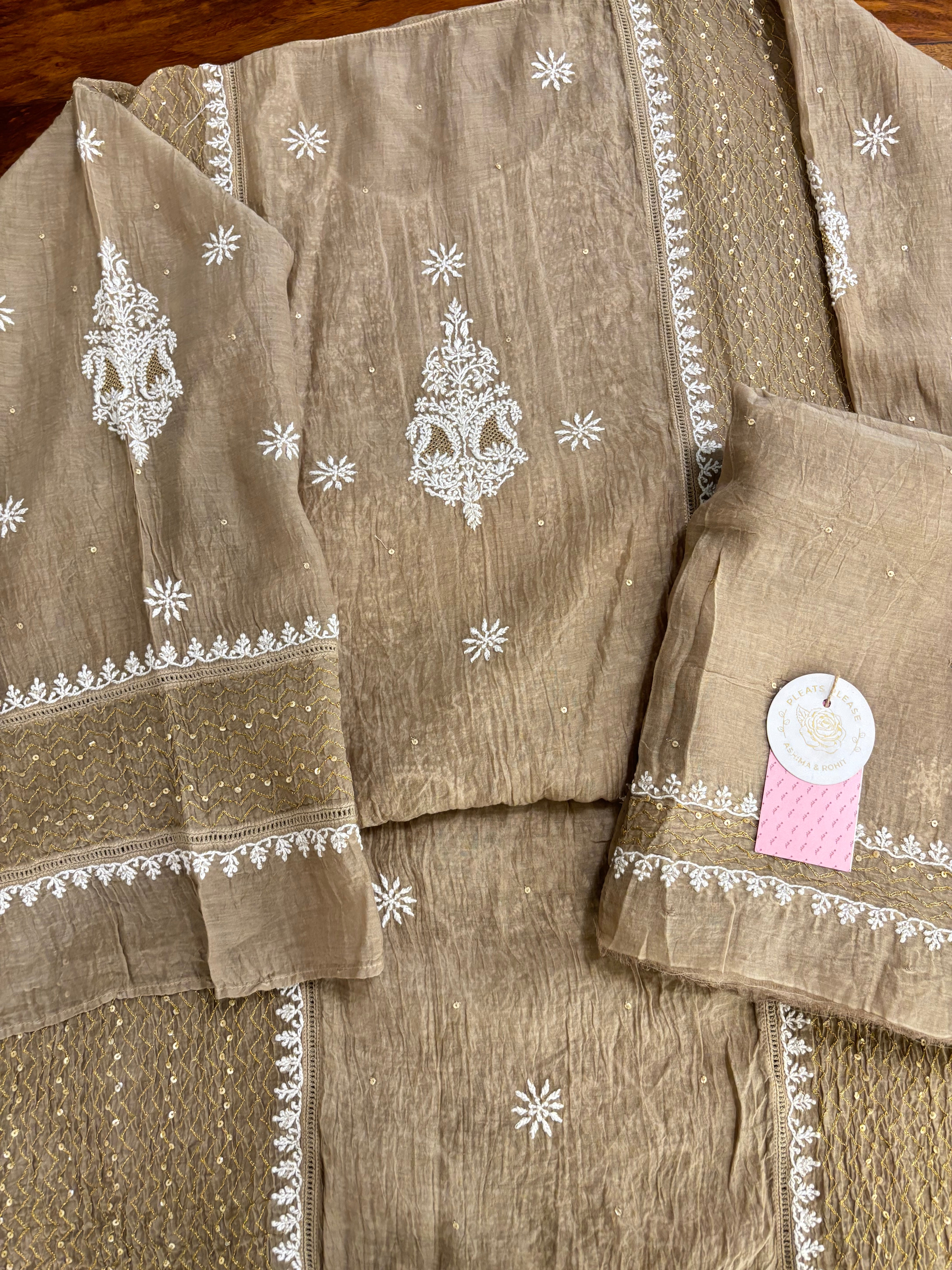 Camel Brown Chanderi Chikankari Kurta & Dupatta