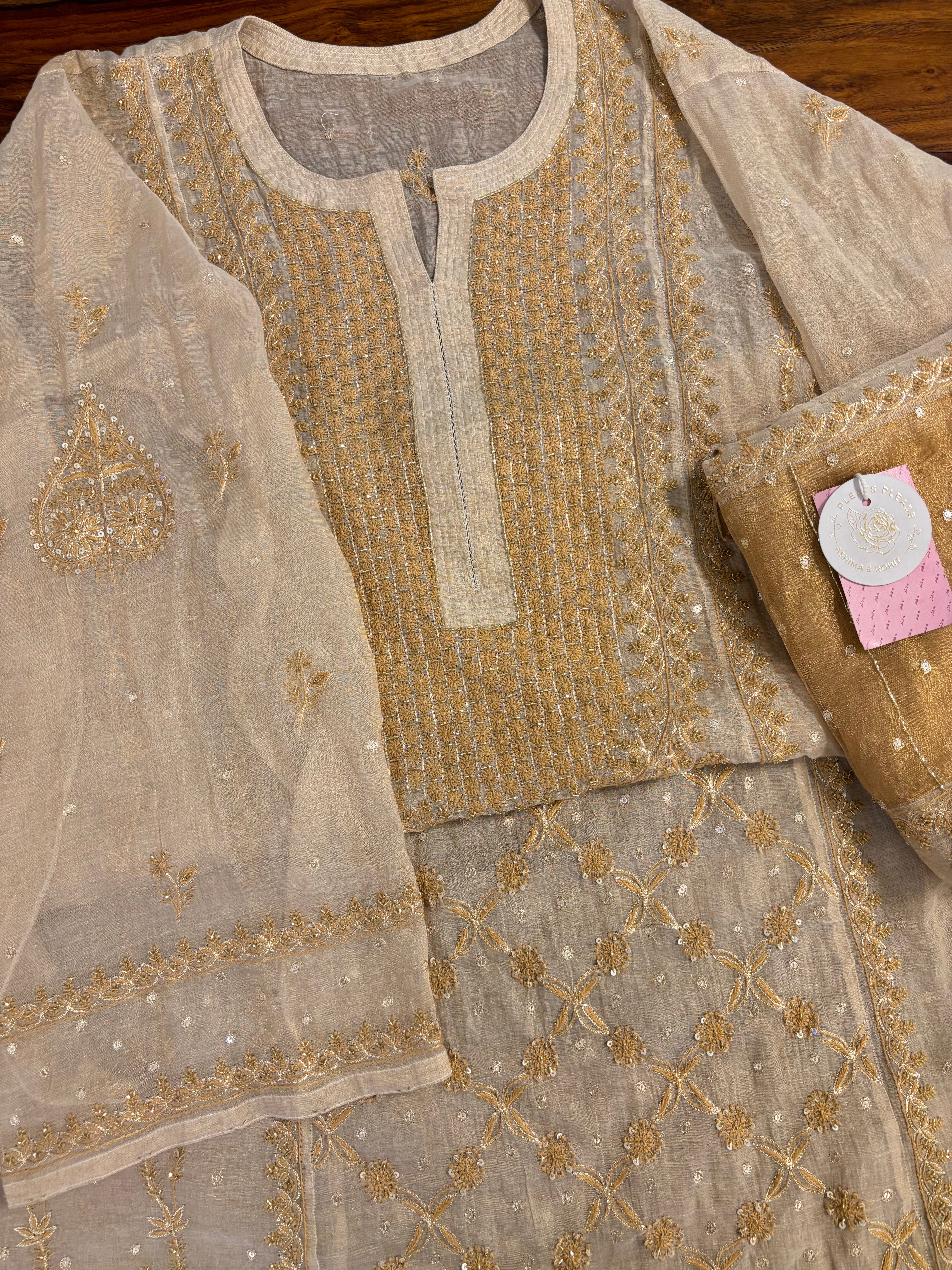 Dyeable Pure Tissue Chikankari Kurta & Dupatta