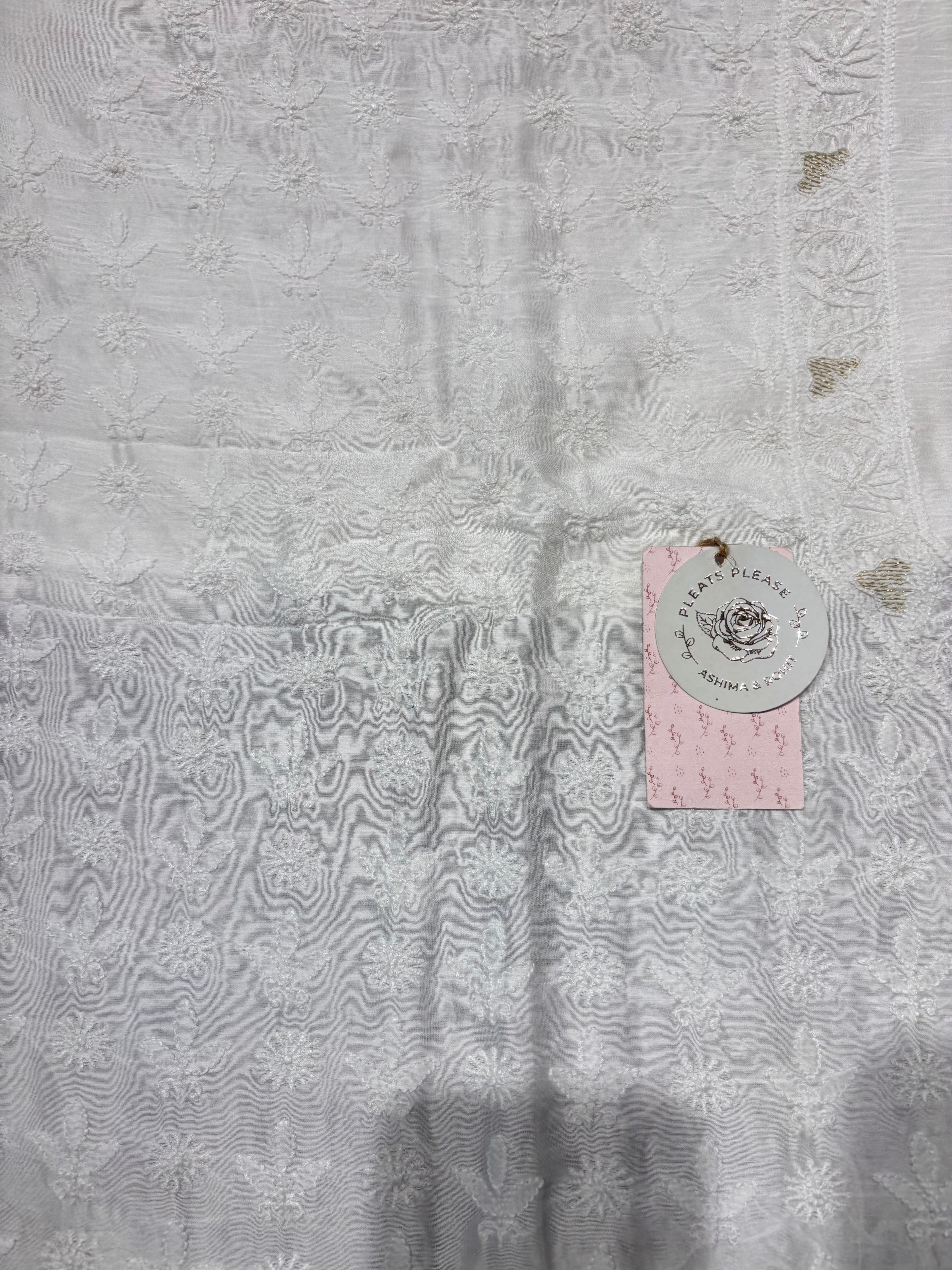 Dyeable Chanderi Silk Chikankari Men’s  Kurta Fabric
