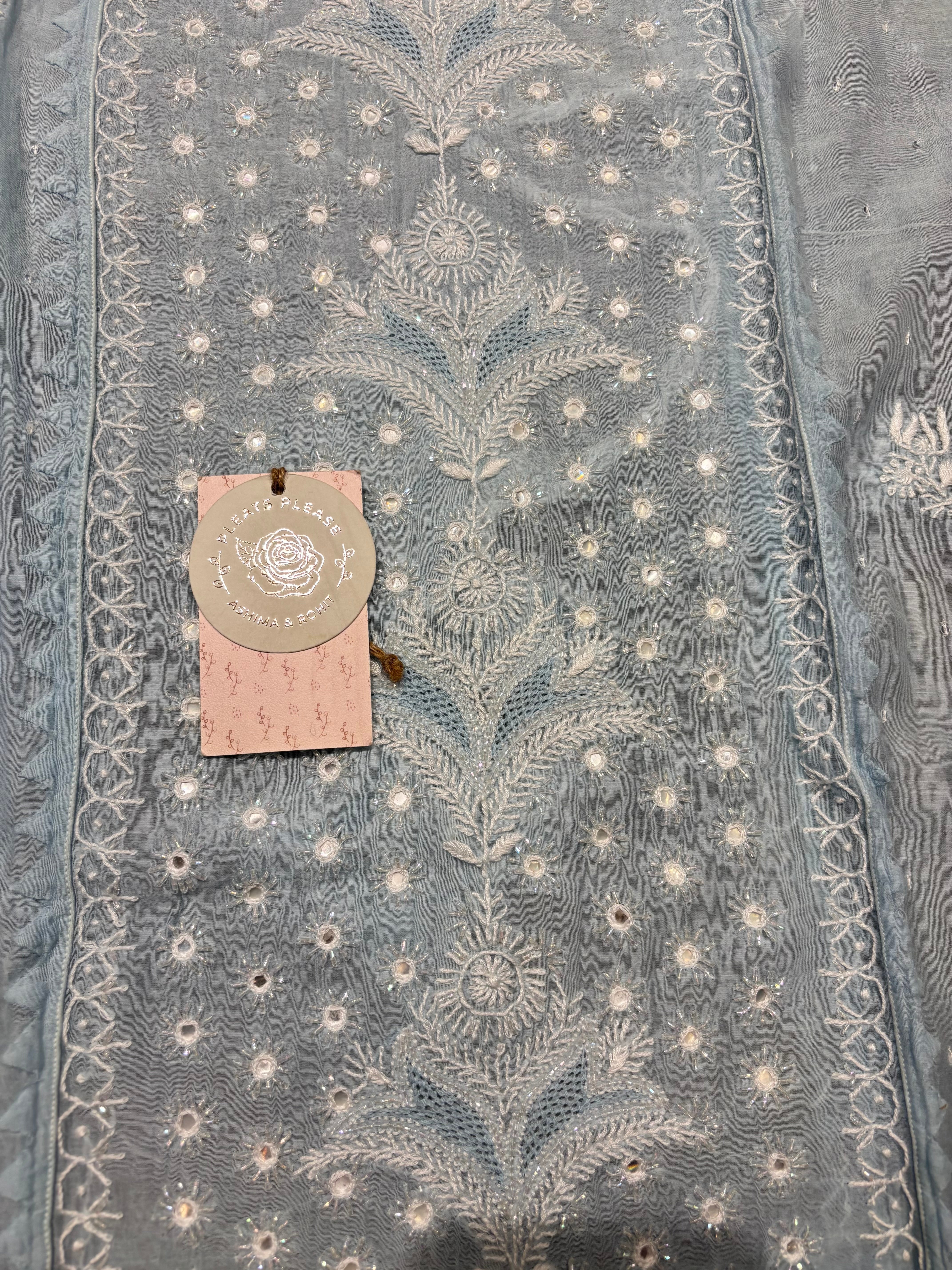 Powder blue chanderi  Mul Chikankari kurta and Dupatta Set