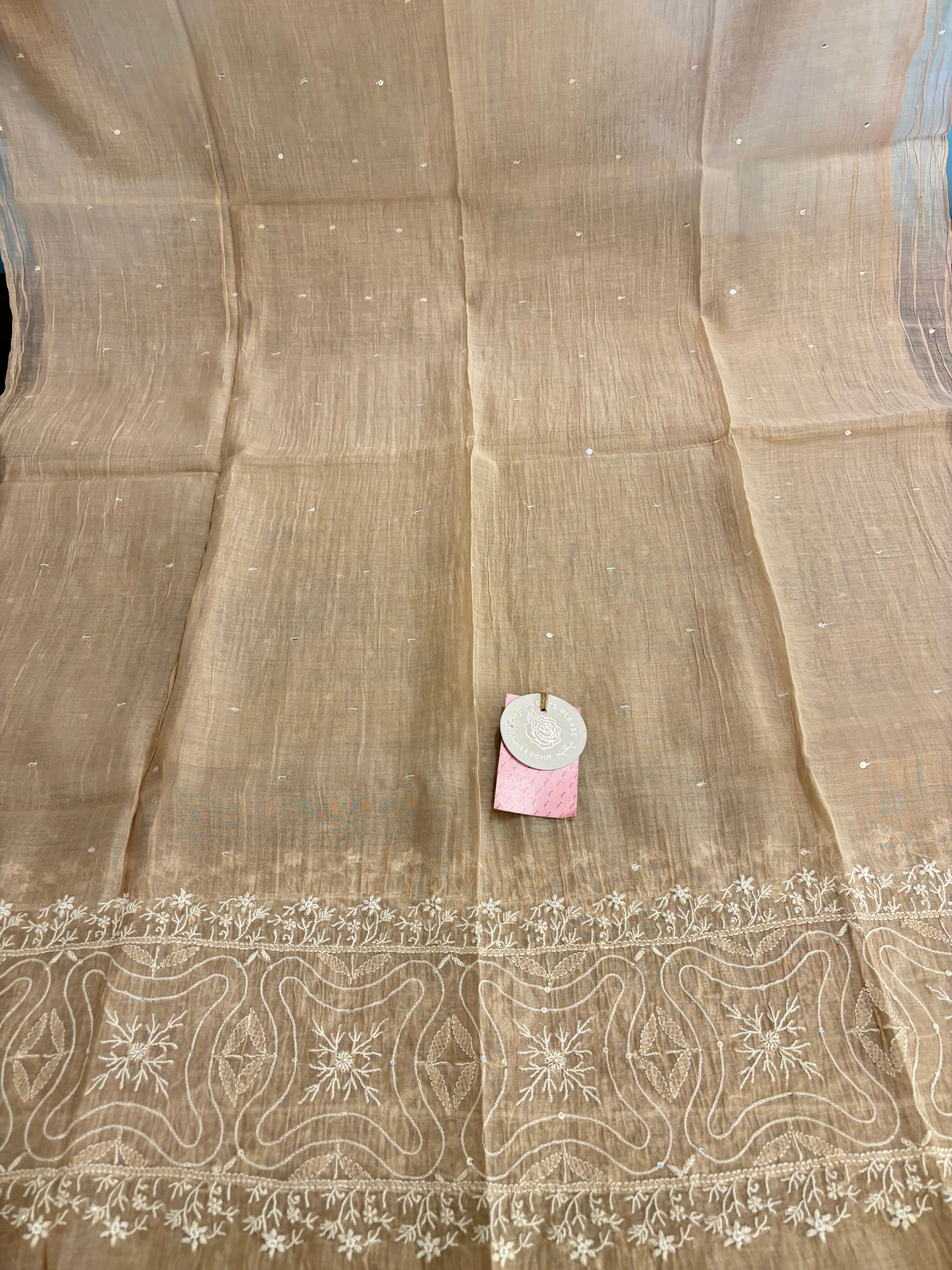 Pastel Peach Chanderi Mul Chikankari Kurta & Dupatta