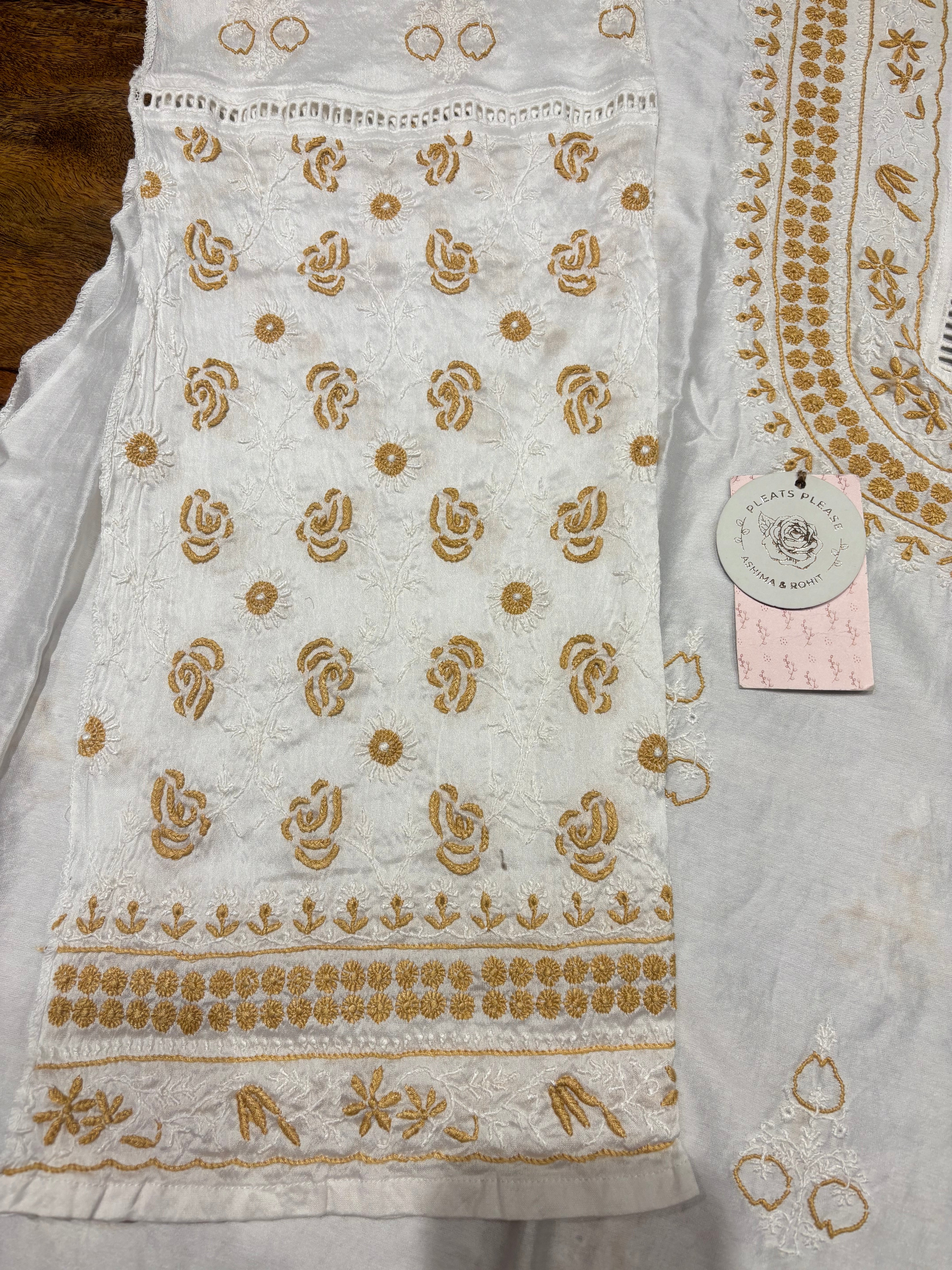 Dyeable  Chanderi  Silk Chikankari Kurta & Dupatta Set