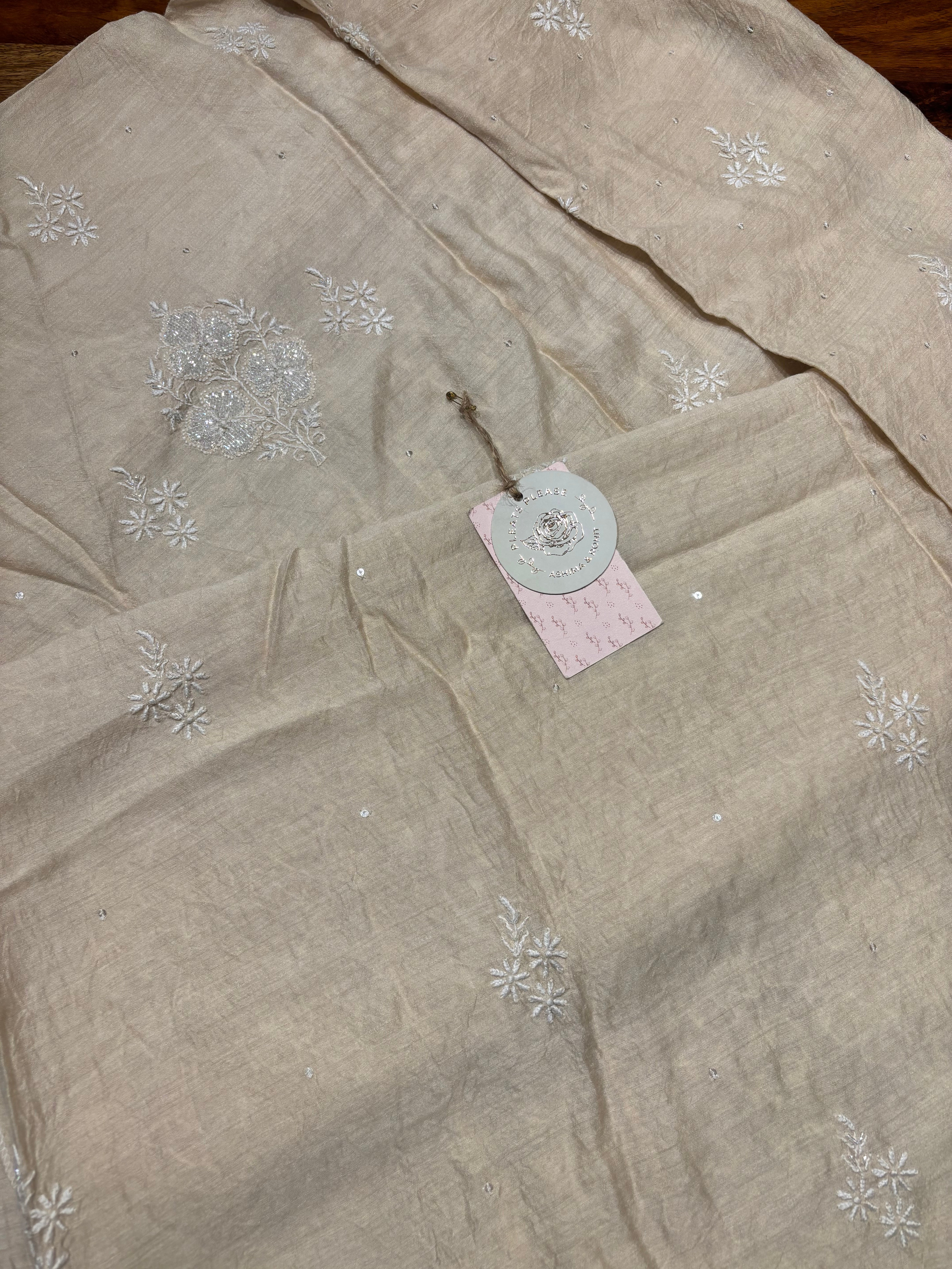 Dyeable Monga Silk Chikankari Kurta And Dupatta Set