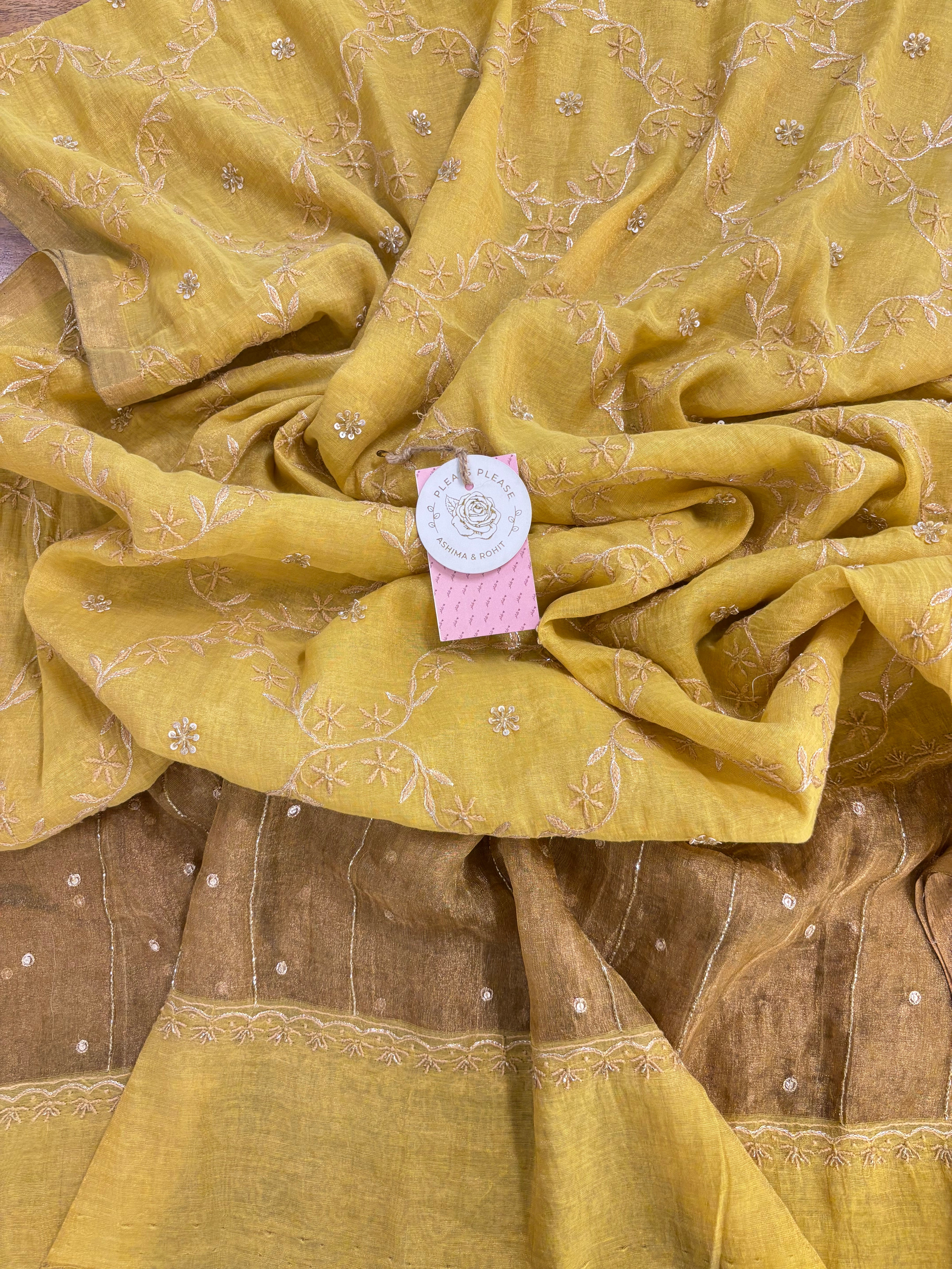 Yellow Pure & Premium Tissue Chikankari Kurta & Dupatta