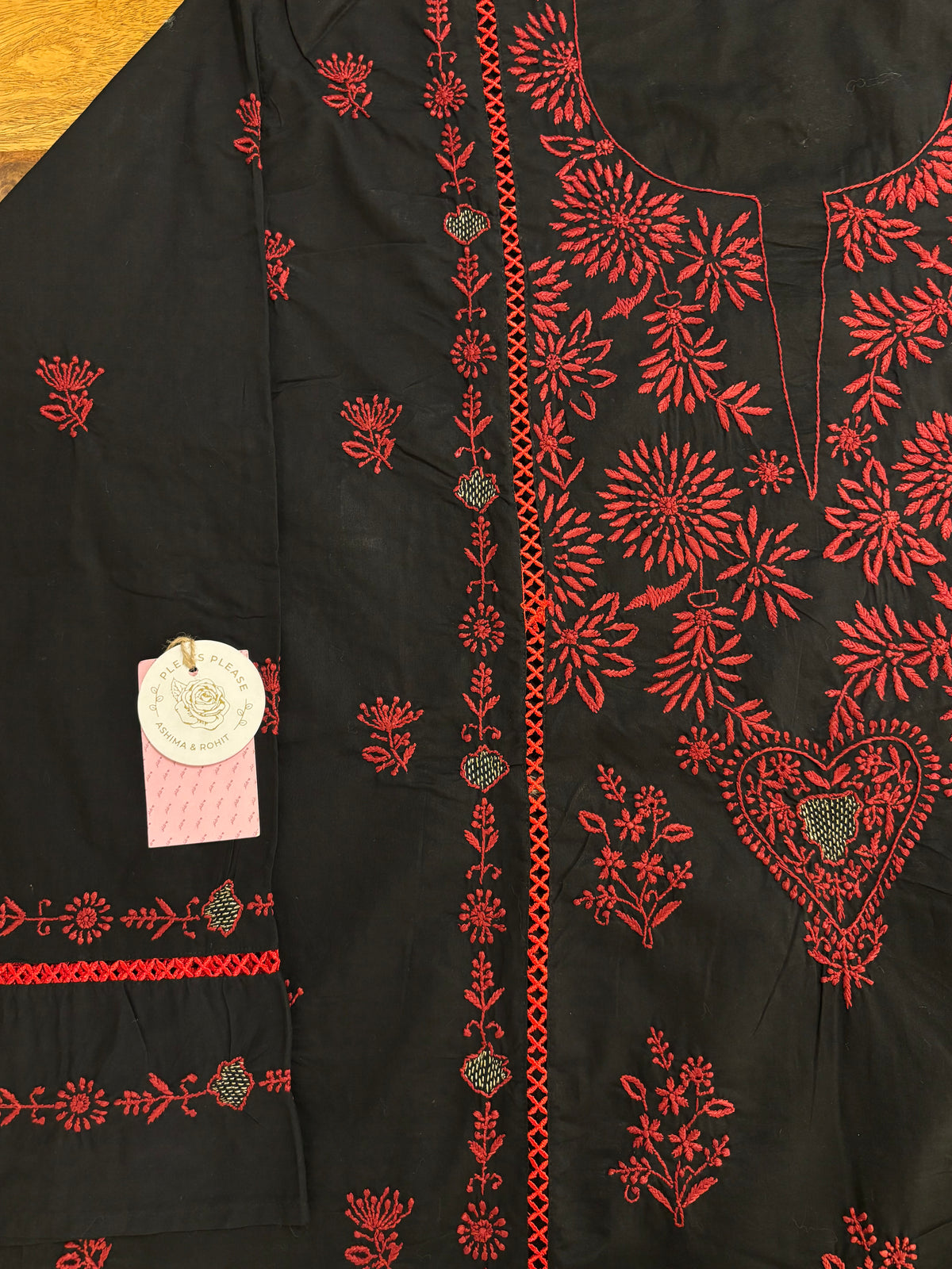 Black Cotton Chikankari Women Kurta